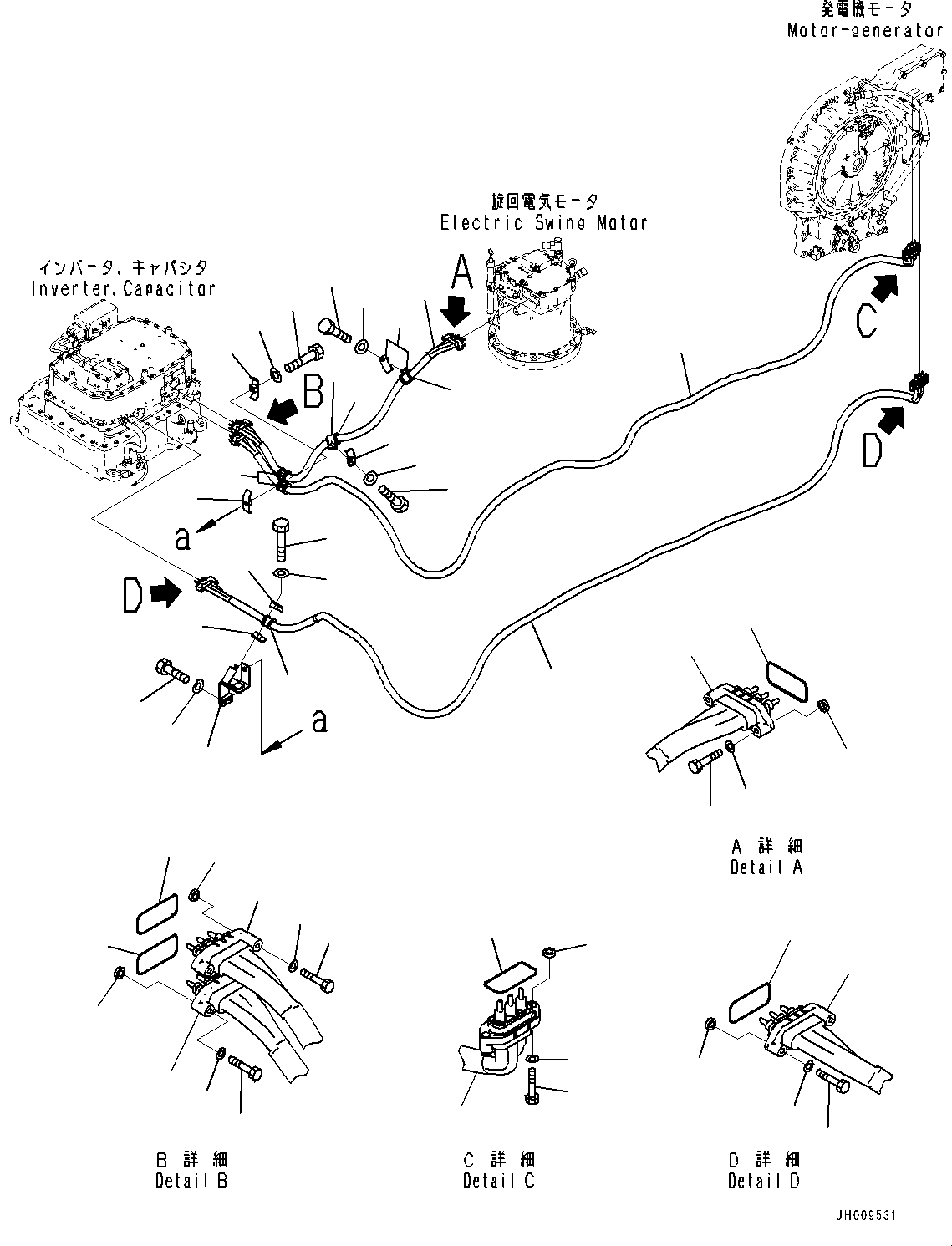 Komatsu parts book diagram for HB365-1 S/N 1001-UP: ELECTRIC WIRING HARNESS, POWER CABLE (#1001-)