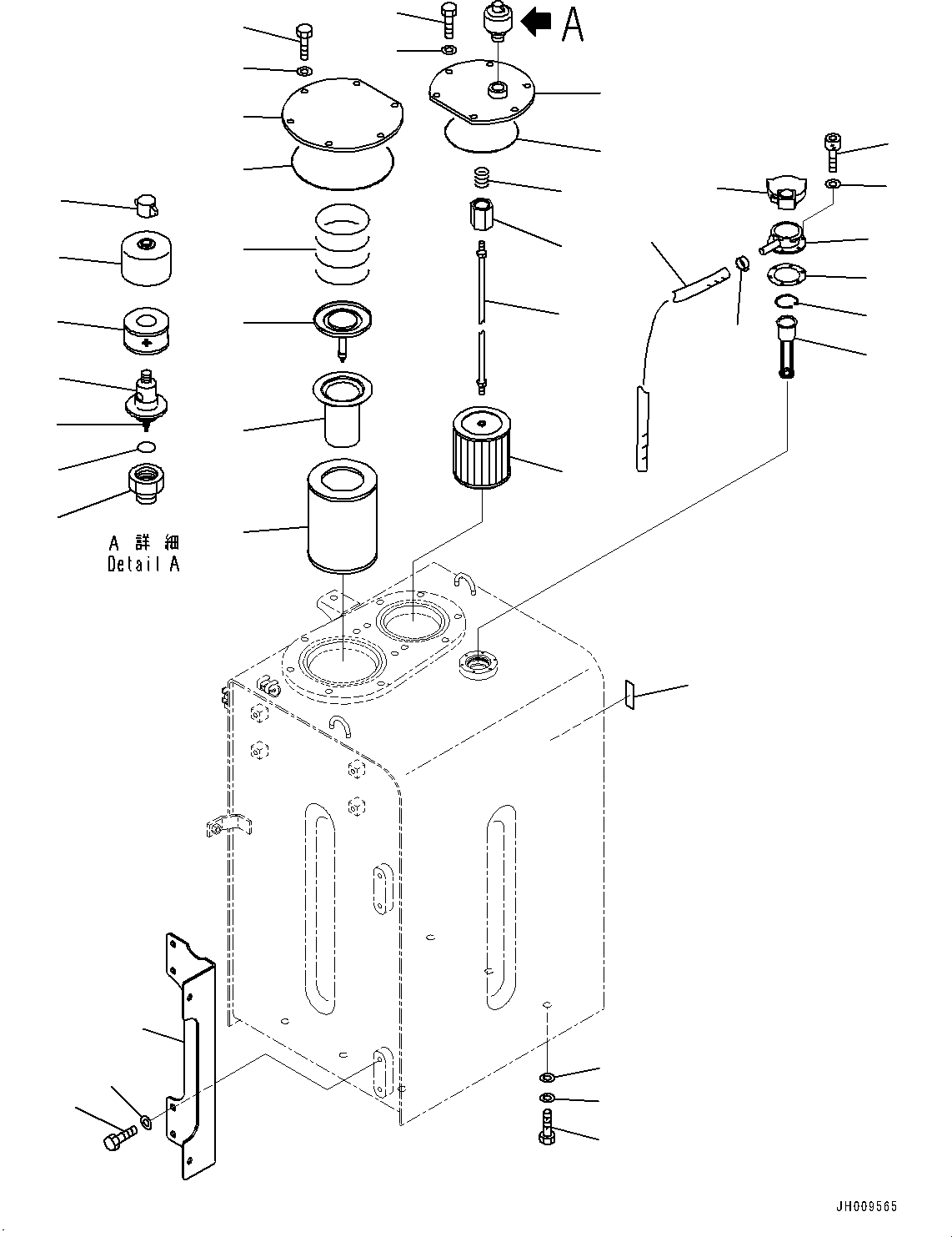 Komatsu parts book diagram for HB365-1 S/N 1001-UP: HYDRAULIC TANK, ELEMENT AND STRAINER (#1001-1021)