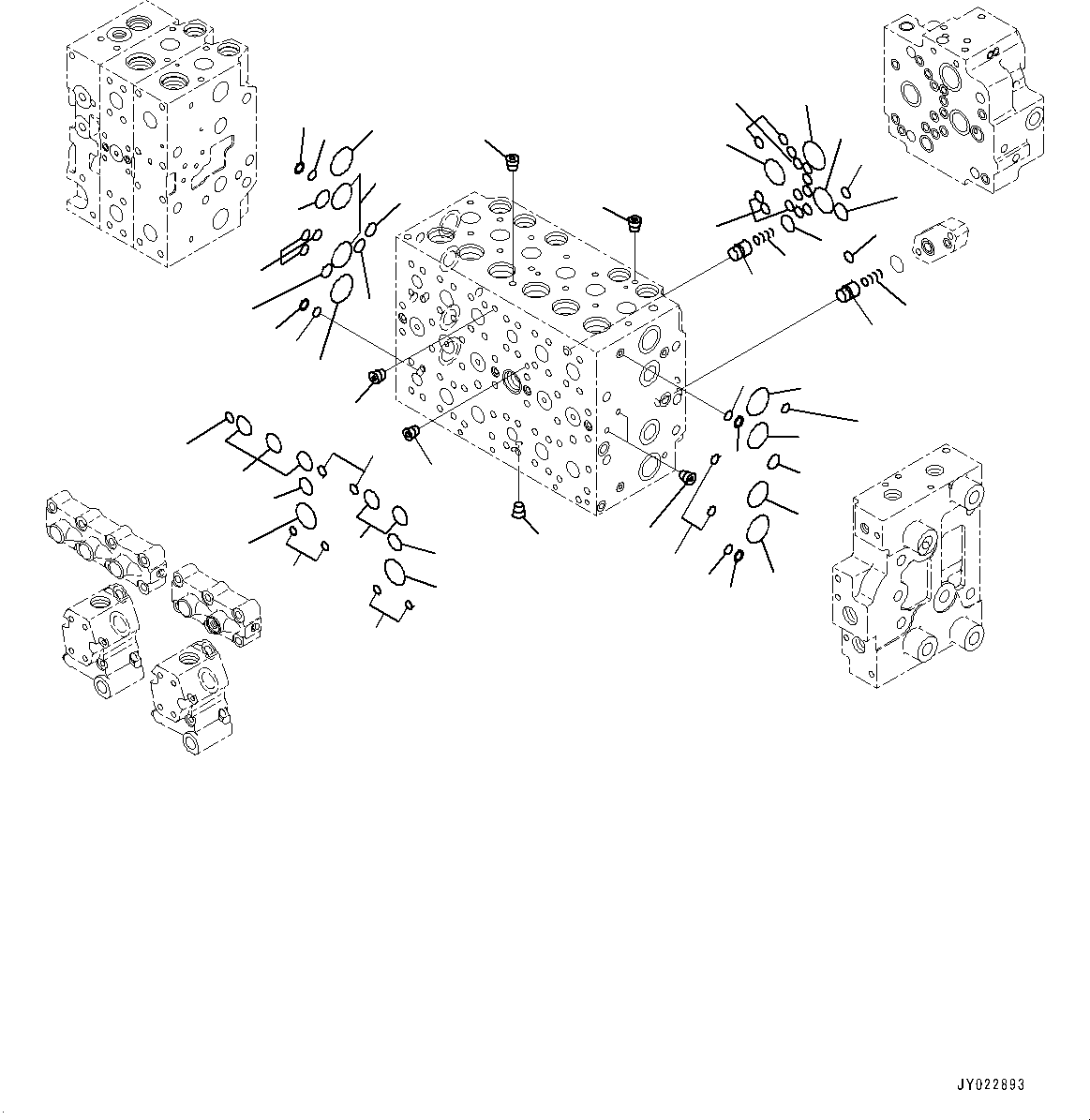 Komatsu parts book diagram for HB365-1 S/N 1001-UP: CONTROL VALVE, INNER PARTS (3/24) (#1001-)
