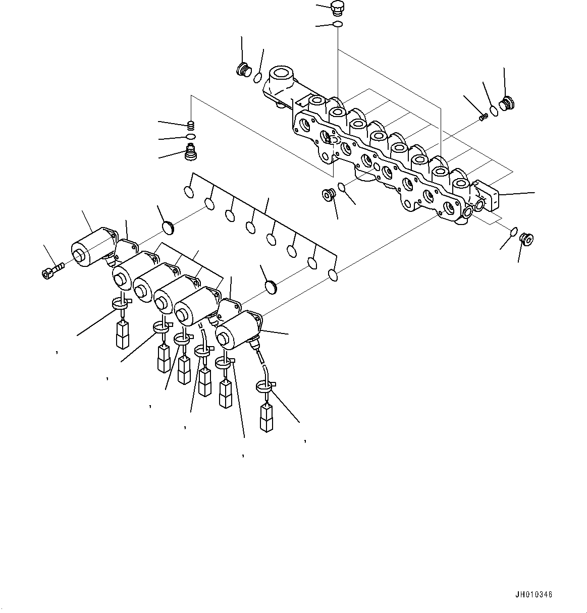 Komatsu parts book diagram for HB365-1 S/N 1001-UP: SOLENOID VALVE, VALVE (#1001-)