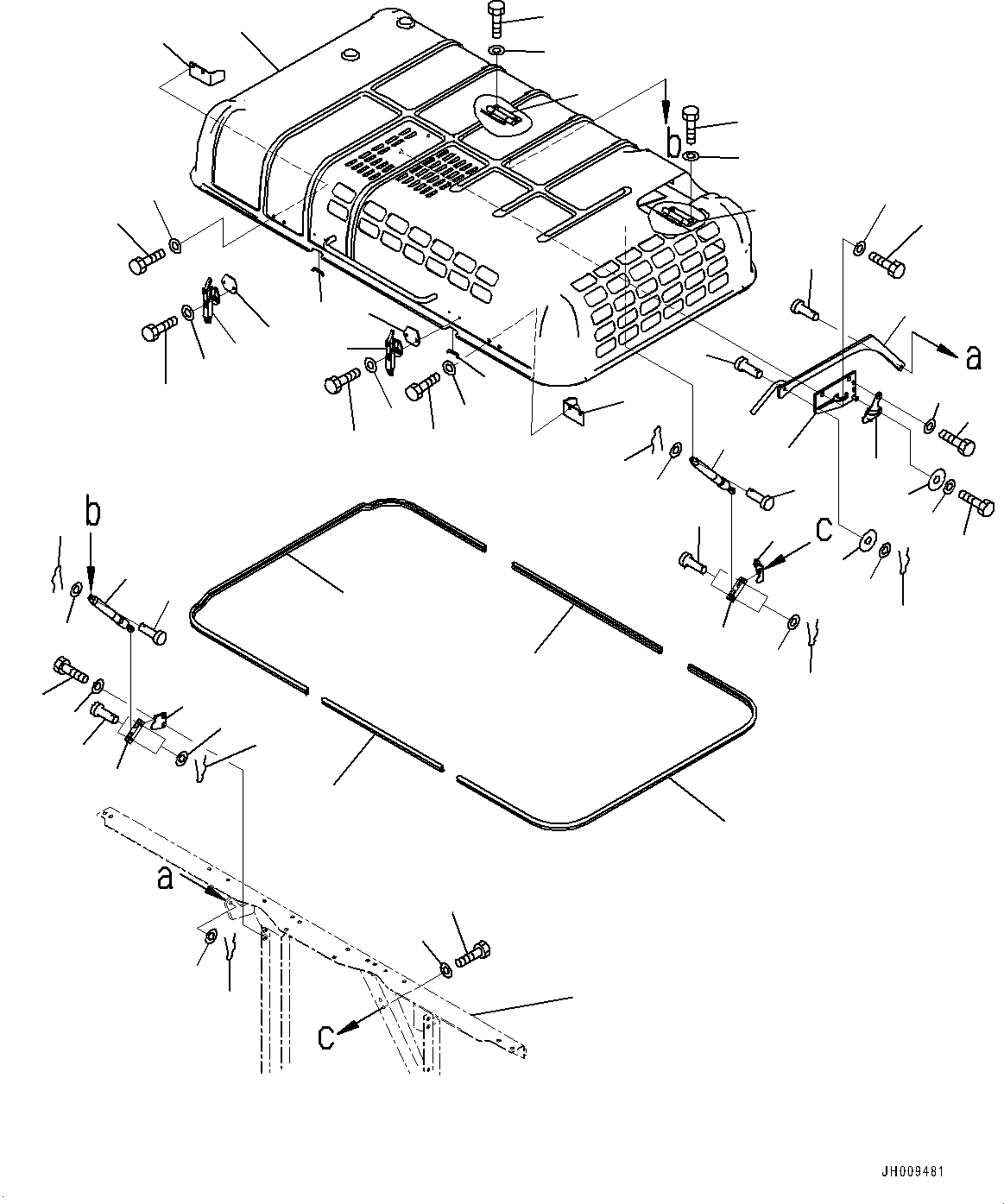 Komatsu parts book diagram for HB365-1 S/N 1001-UP: HOOD,  (#1001-1013)