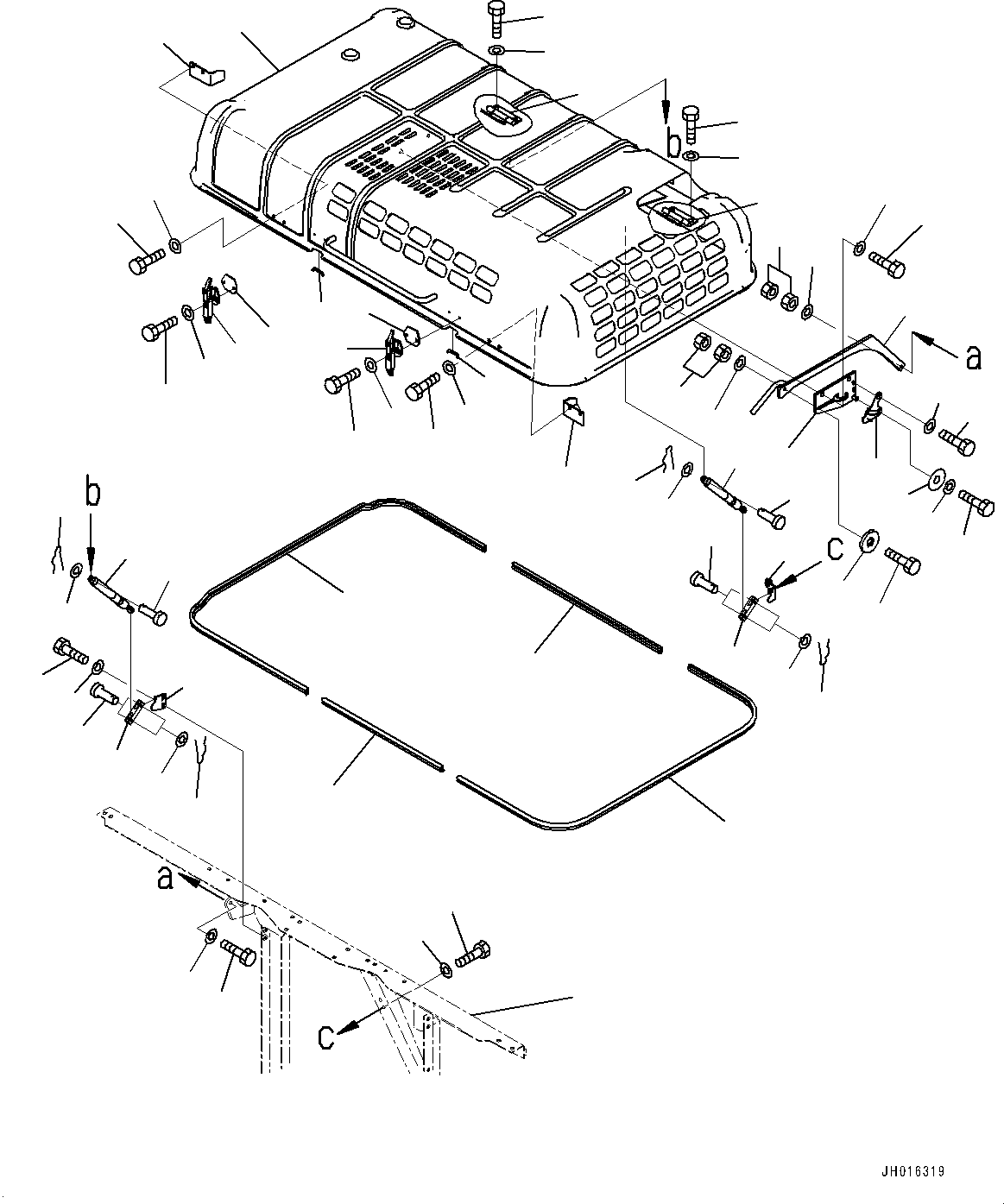 Komatsu parts book diagram for HB365-1 S/N 1001-UP: HOOD,  (#1014-)