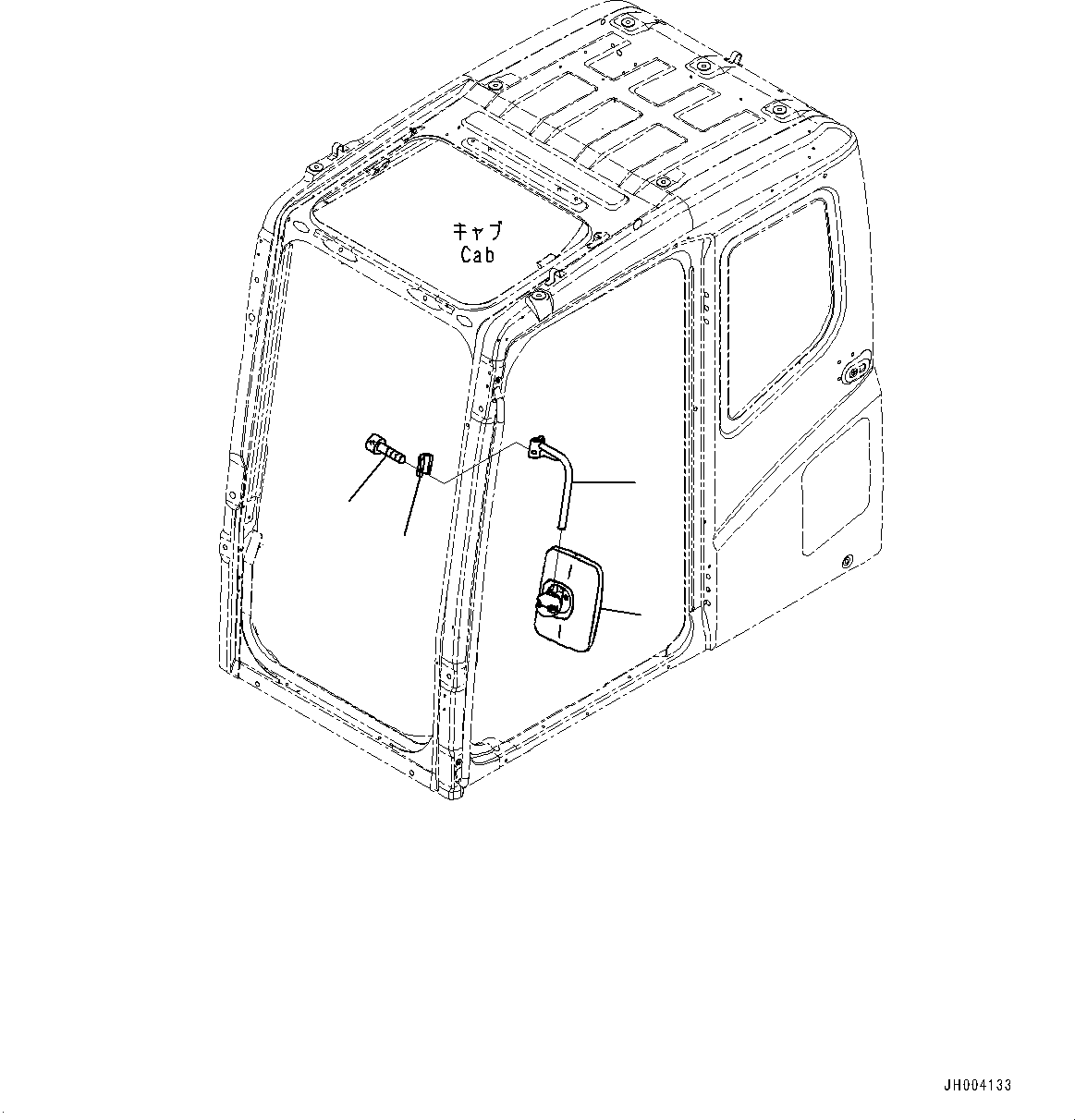Komatsu parts book diagram for HB365-1 S/N 1001-UP: REARVIEW MIRROR L.H. (#1001-)