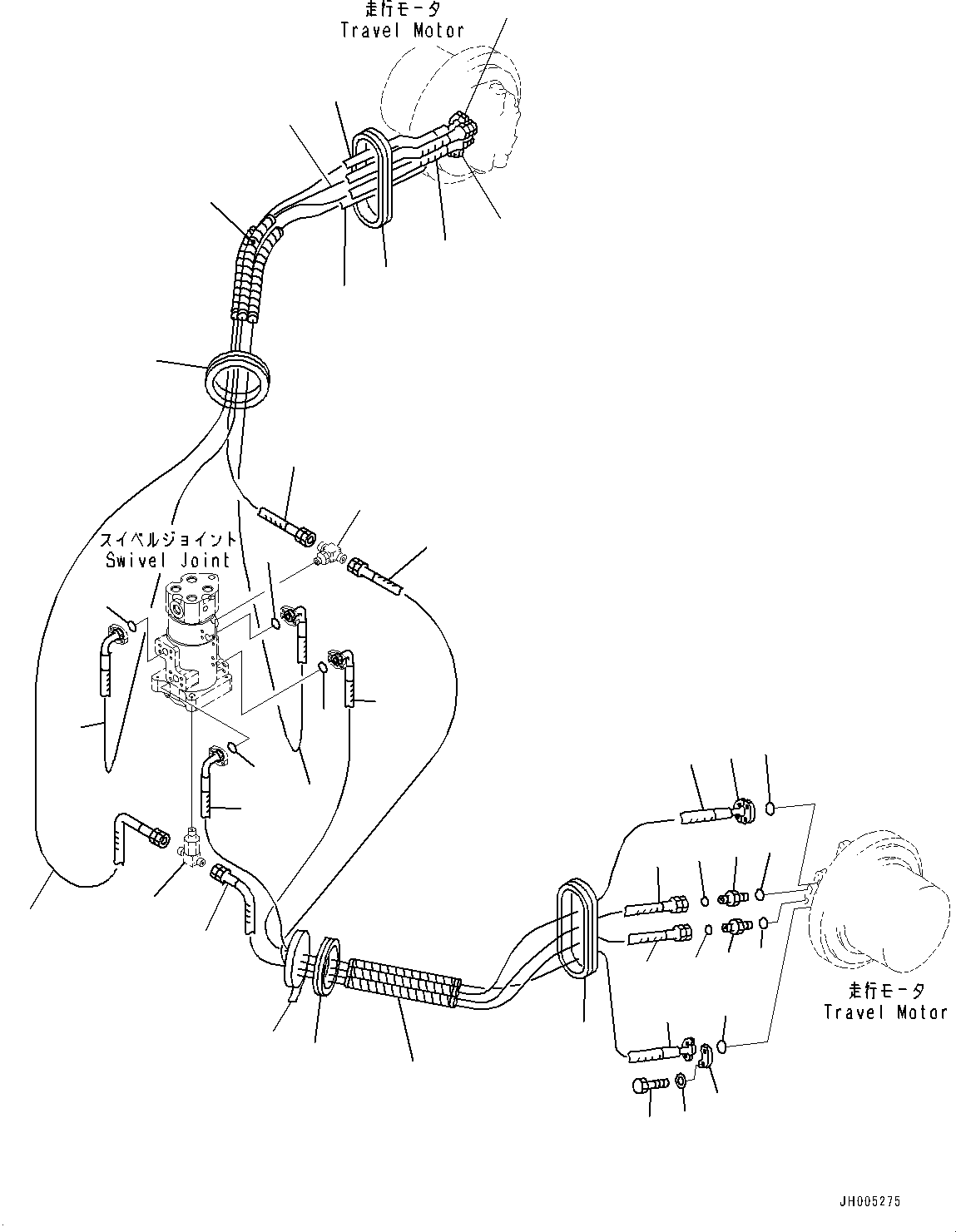 Komatsu parts book diagram for HB365-1 S/N 1001-UP: TRAVEL PIPING (#1001-)