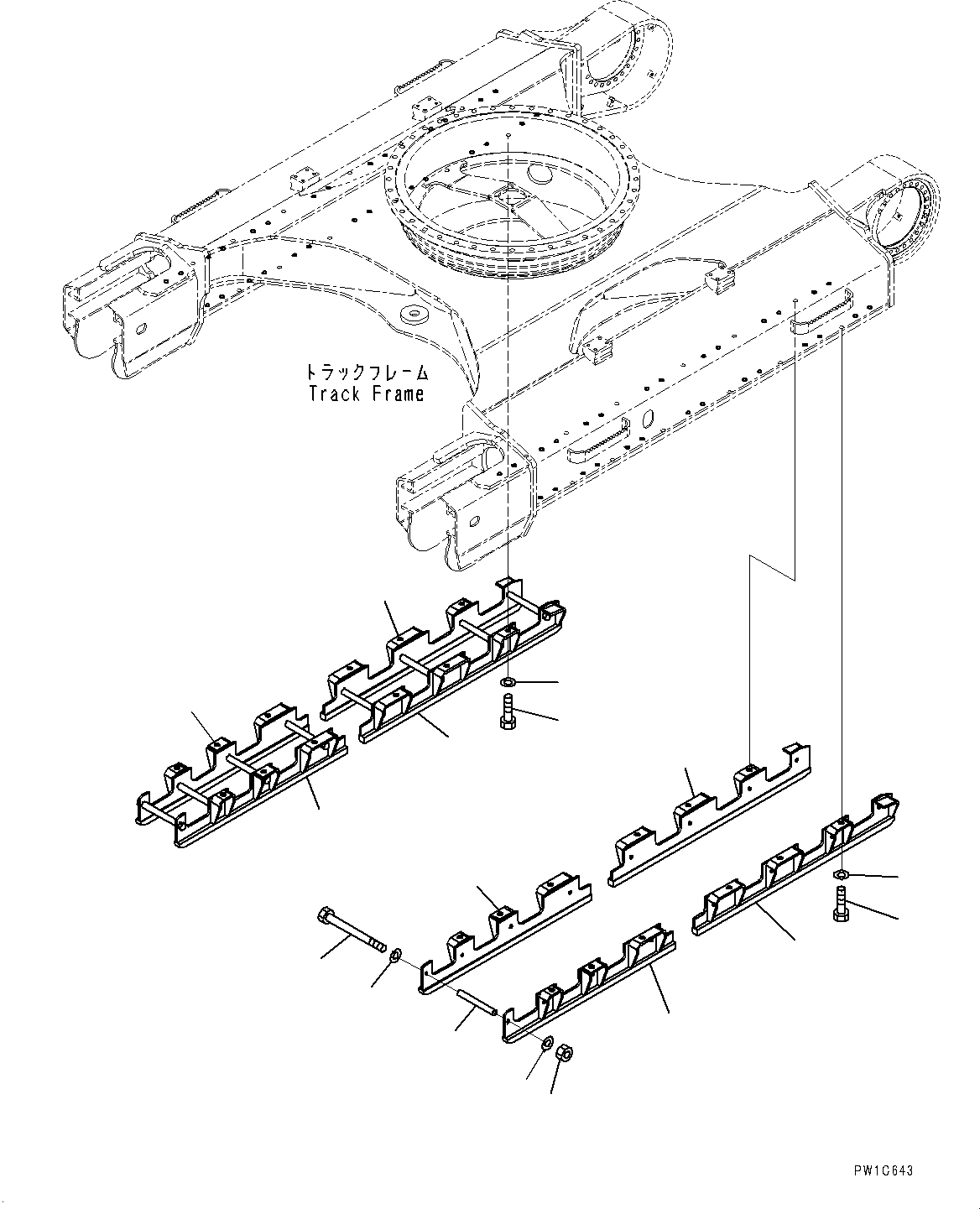Komatsu parts book diagram for HB365-1 S/N 1001-UP: TRACK ROLLER GUARD (#1001-)