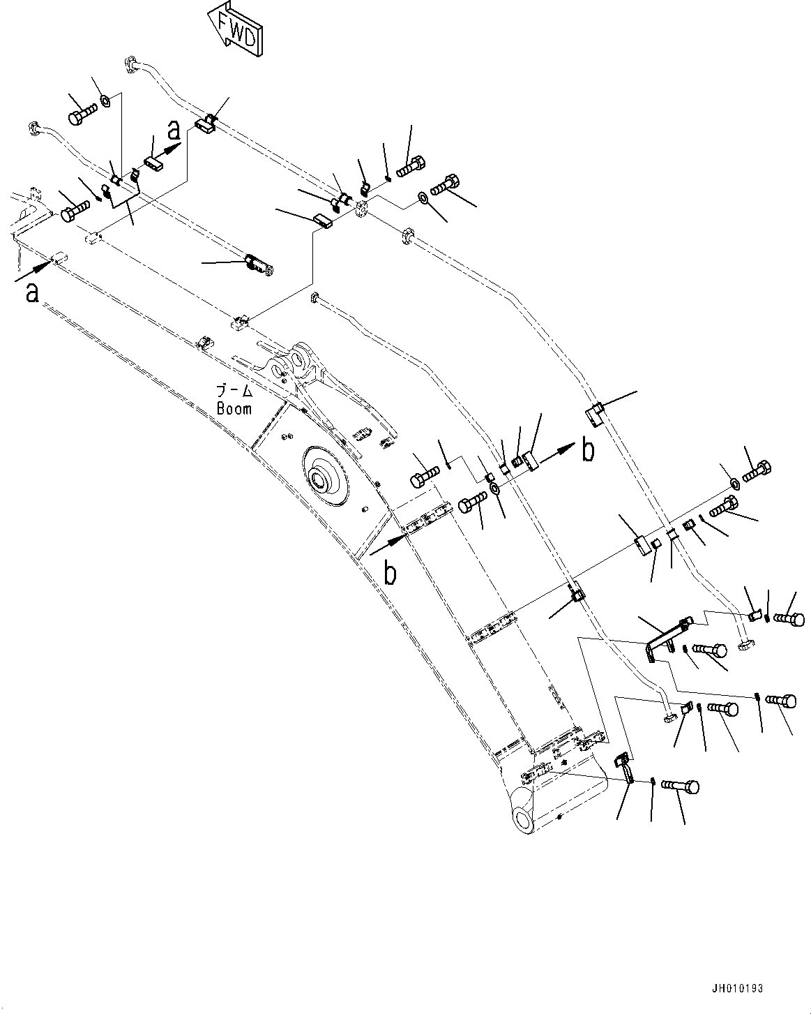 Komatsu parts book diagram for HB365-1 S/N 1001-UP: BOOM, CLAMP (#1001-)