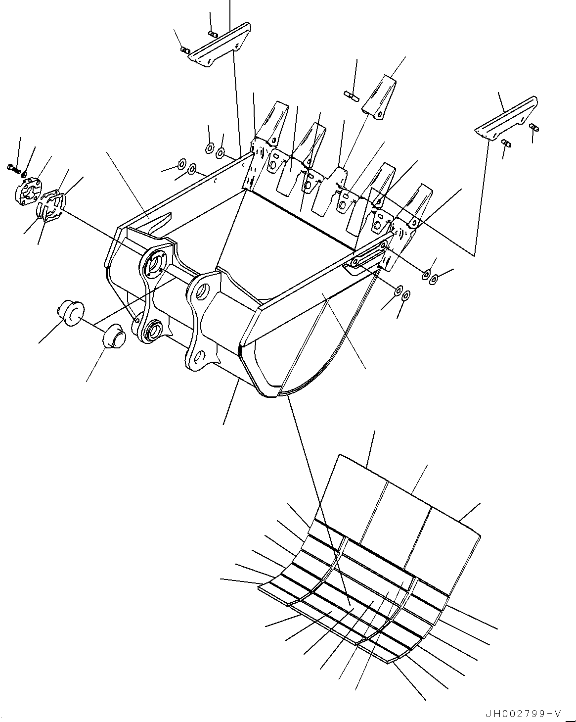 Komatsu parts book diagram for HB365-1 S/N 1001-UP: BUCKET (#1001-)