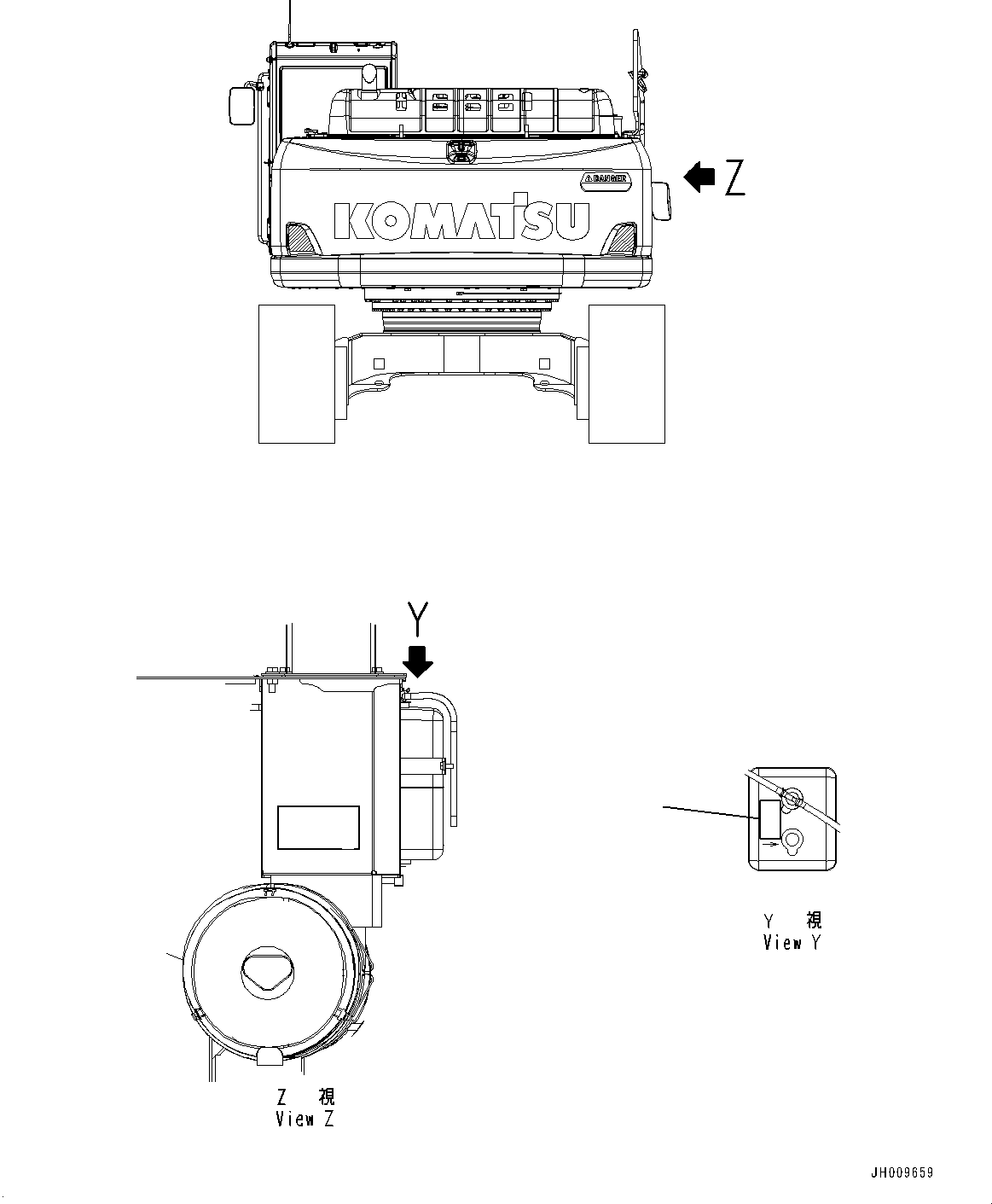 Komatsu parts book diagram for HB365-1 S/N 1001-UP: COOLANT DECAL (#1001-)
