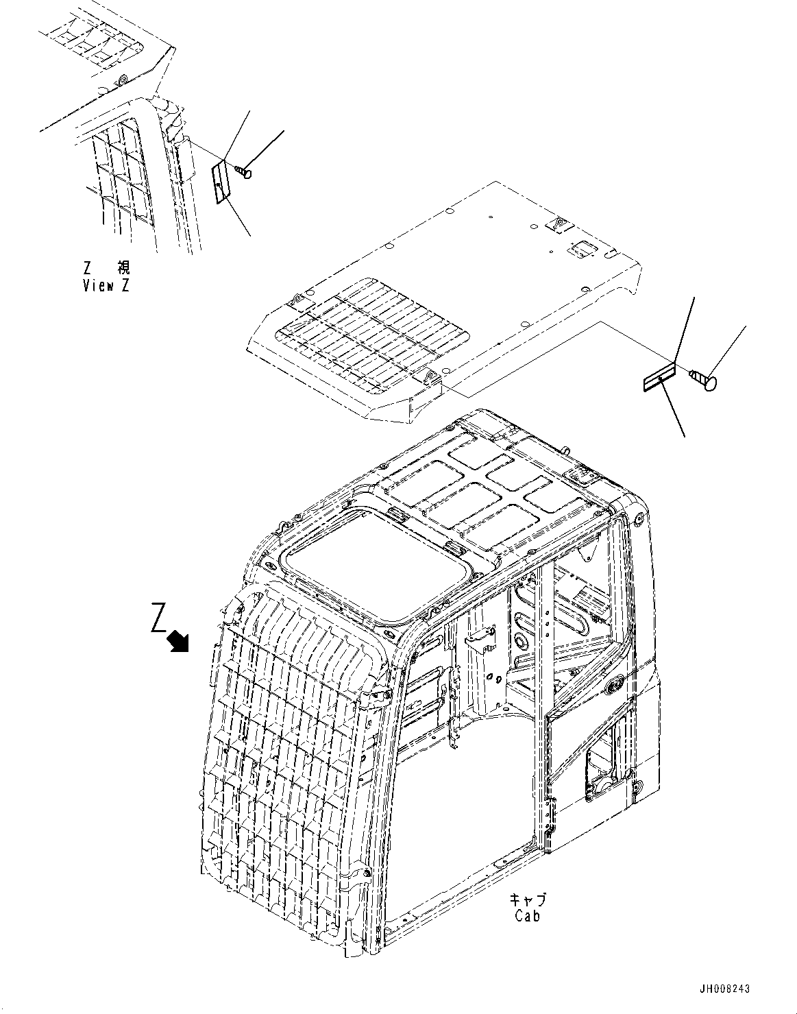 Komatsu parts book diagram for HB365-1 S/N 1001-UP: FOPS PLATE (#1001-)