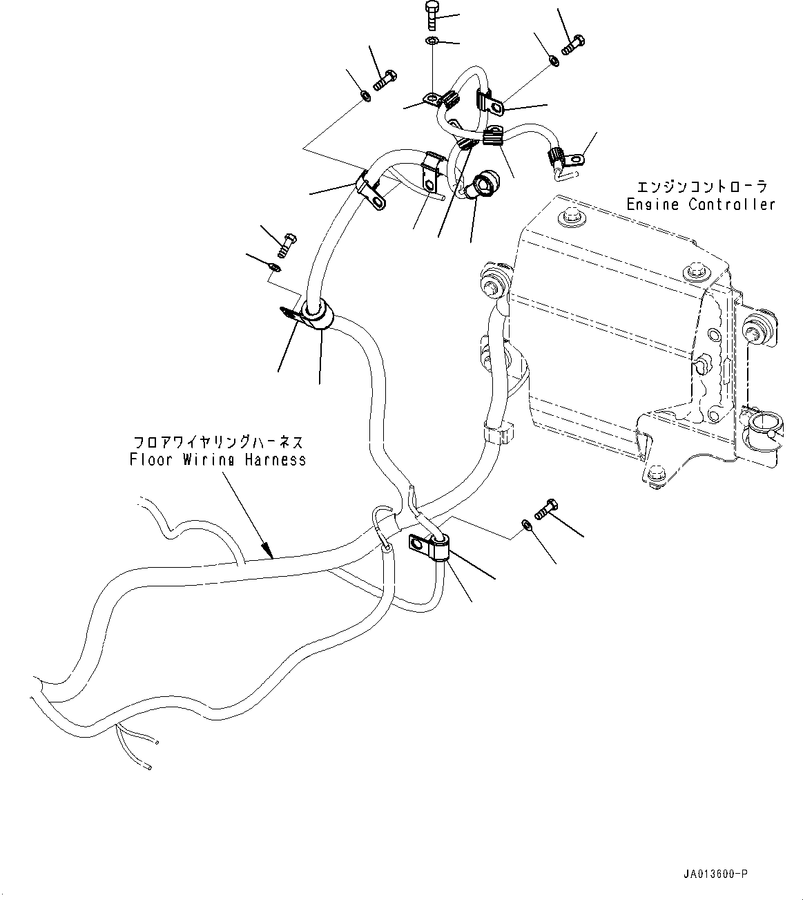Komatsu parts book diagram for PC88MR-10 S/N 7001-UP: ELECTRIC WIRING HARNESS, WIRING HARNESS CLAMP, ENGINE (#7001-)