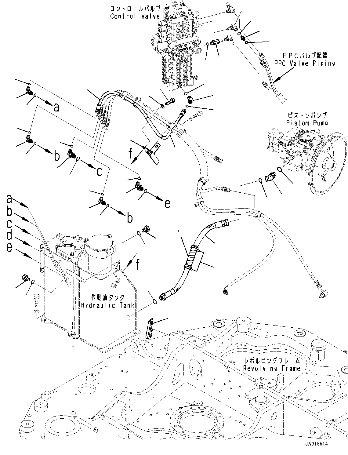 Komatsu parts book diagram for PC88MR-10 S/N 7001-UP: DRAIN PIPING, HYDRAULIC TANK ELBOW AND PIPING (#7001-)