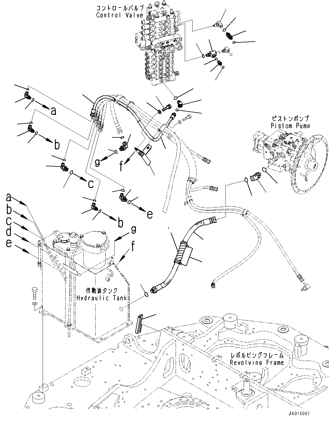 Komatsu parts book diagram for PC88MR-10 S/N 7001-UP: DRAIN PIPING, HYDRAULIC TANK ELBOW AND PIPING (#7001-)