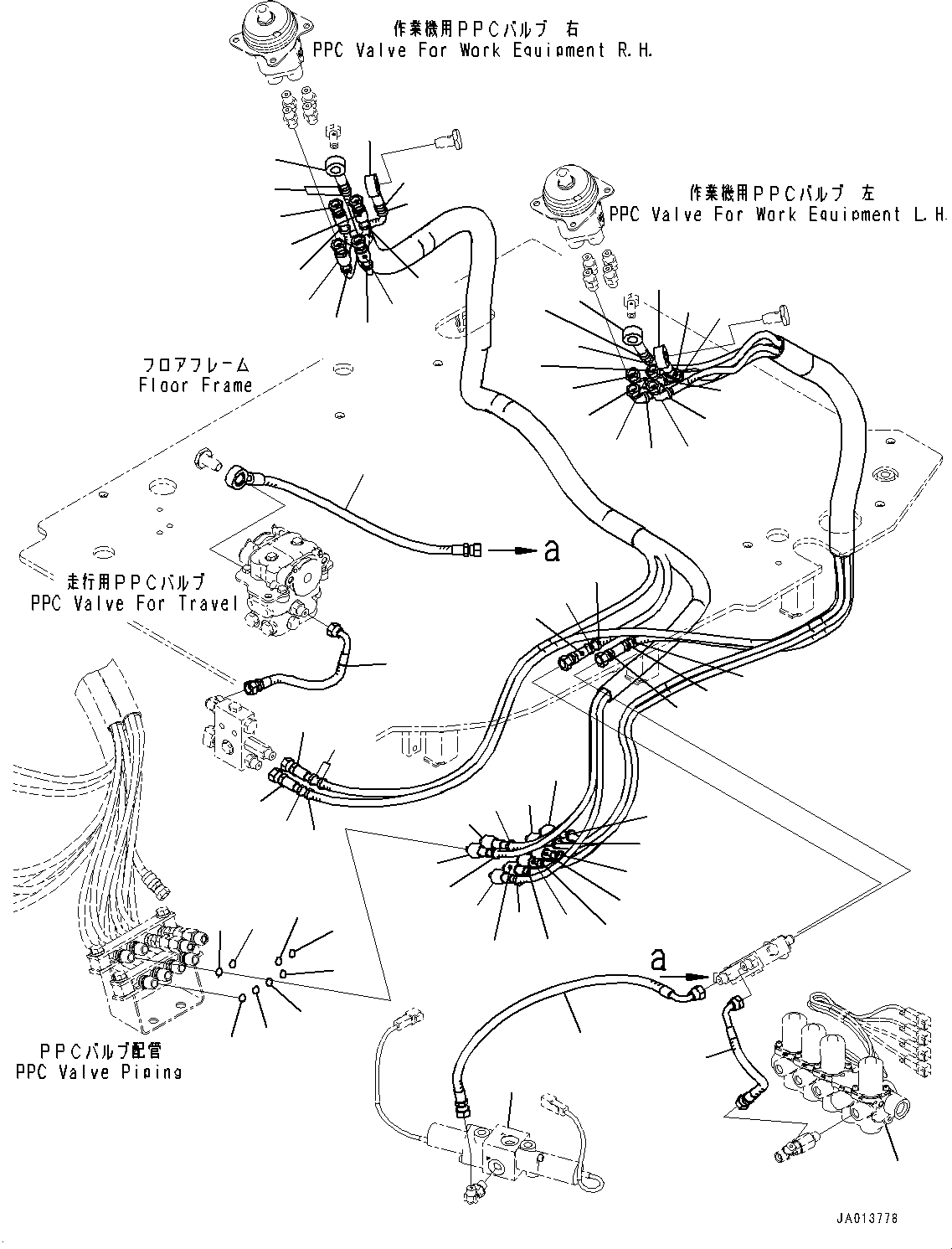 Komatsu parts book diagram for PC88MR-10 S/N 7001-UP: FLOOR FRAME, WORK EQUIPMENT CONTROL PROPORTIONAL PRESSURE CONTROL (PPC) PIPING (#7001-)