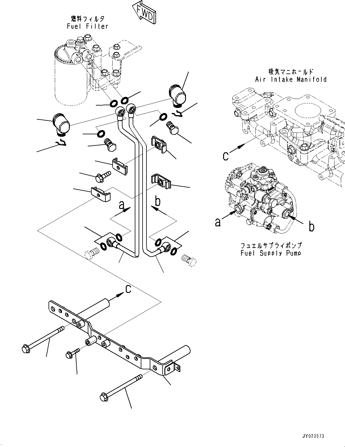 Engines Komatsu / SAA4D95LE-6D S/N 701226-UP (For PC88MR-10)(0000786c) / Fuel Filter Piping (#701226-)(D002001 : AFF20-001001)