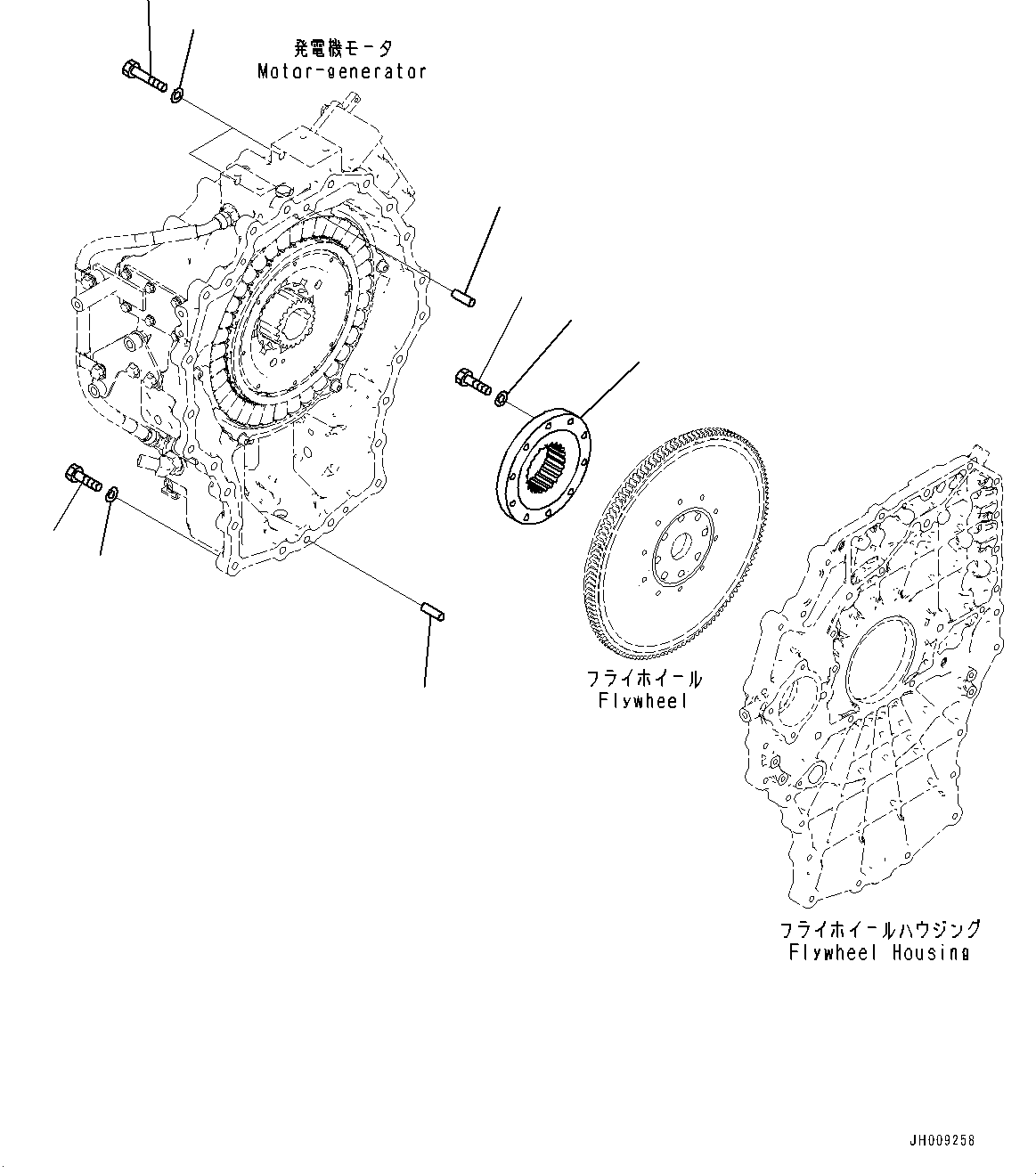 Komatsu parts book diagram for HB215LC-2 S/N 50001-UP: ENGINE RELATED PARTS, MOTOR-GENERATOR MOUNTING