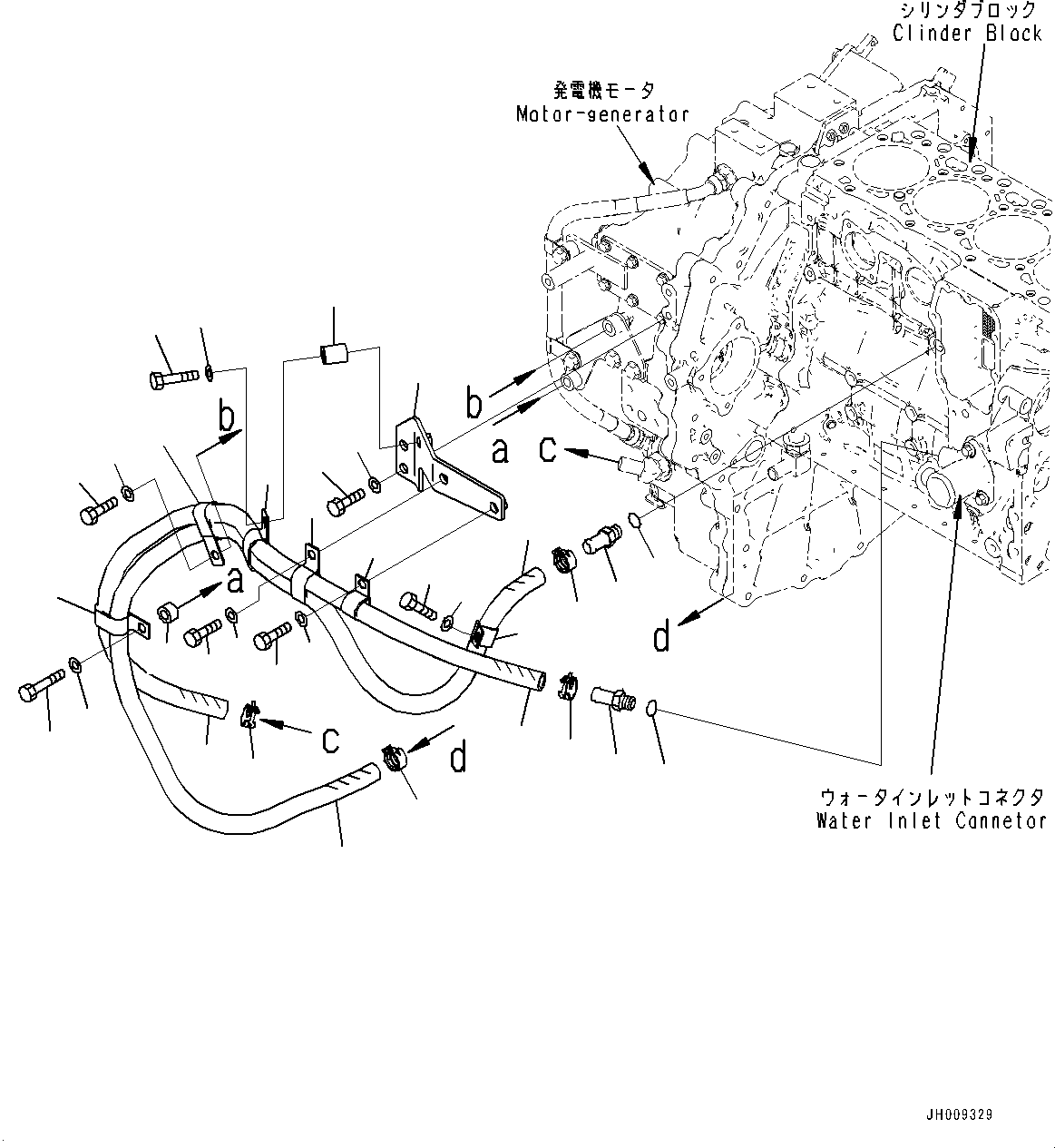 Komatsu parts book diagram for HB215LC-2 S/N 50001-UP: ENGINE RELATED PARTS, WATER PIPING