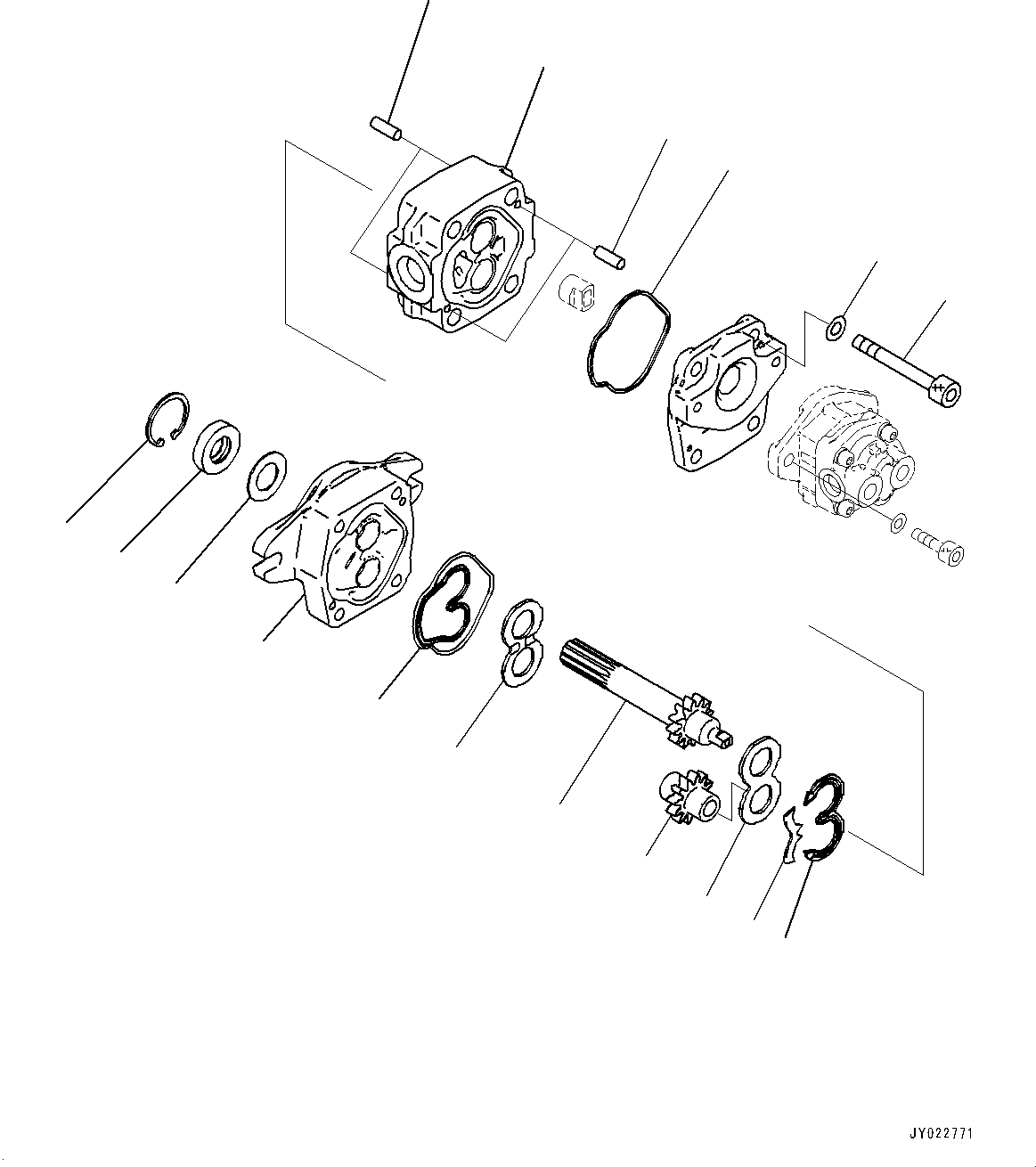 Komatsu parts book diagram for HB215LC-2 S/N 50001-UP: ENGINE RELATED PARTS, GEAR PUMP (1/2)