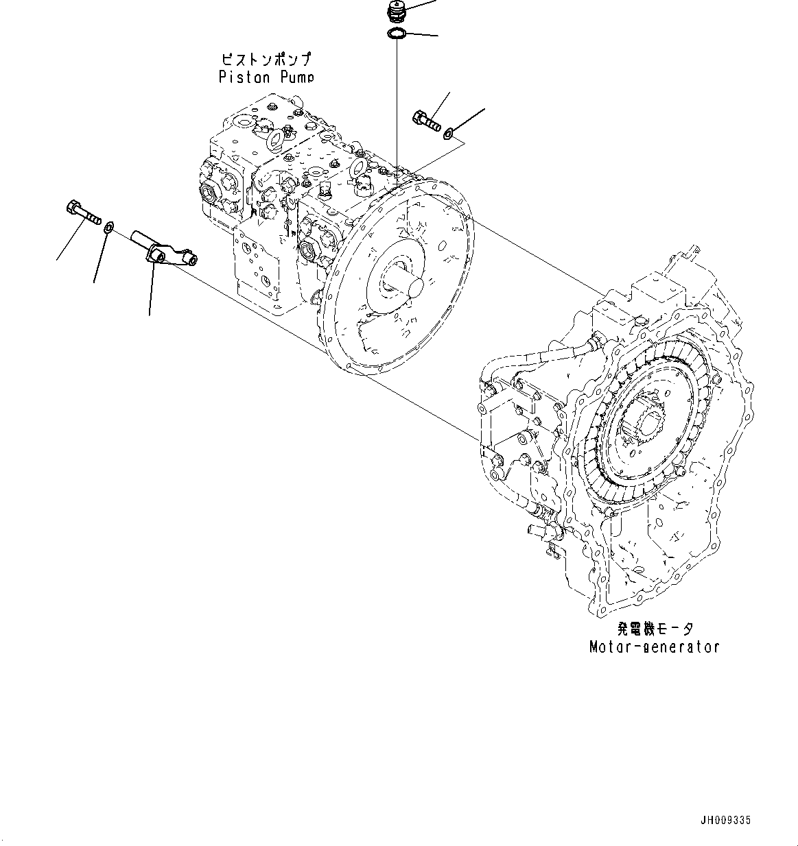 Komatsu parts book diagram for HB215LC-2 S/N 50001-UP: ENGINE RELATED PARTS, PISTON PUMP MOUNTING