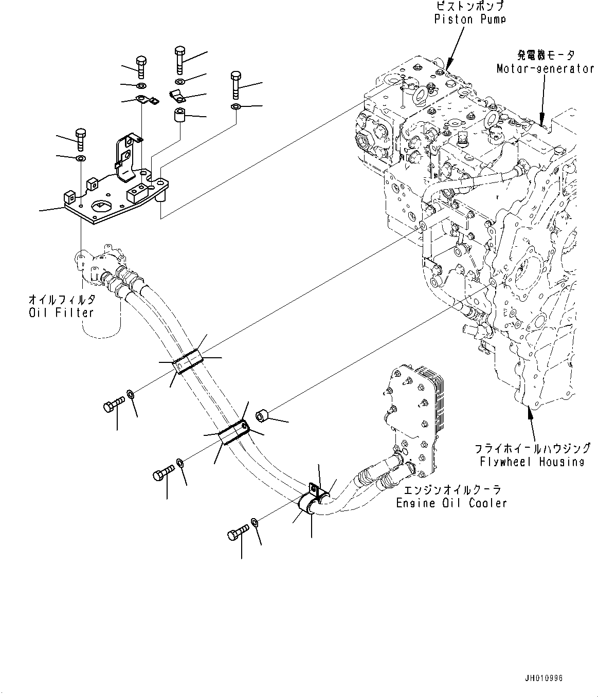 Komatsu parts book diagram for HB215LC-2 S/N 50001-UP: ENGINE RELATED PARTS, OIL FILTER MOUNTING