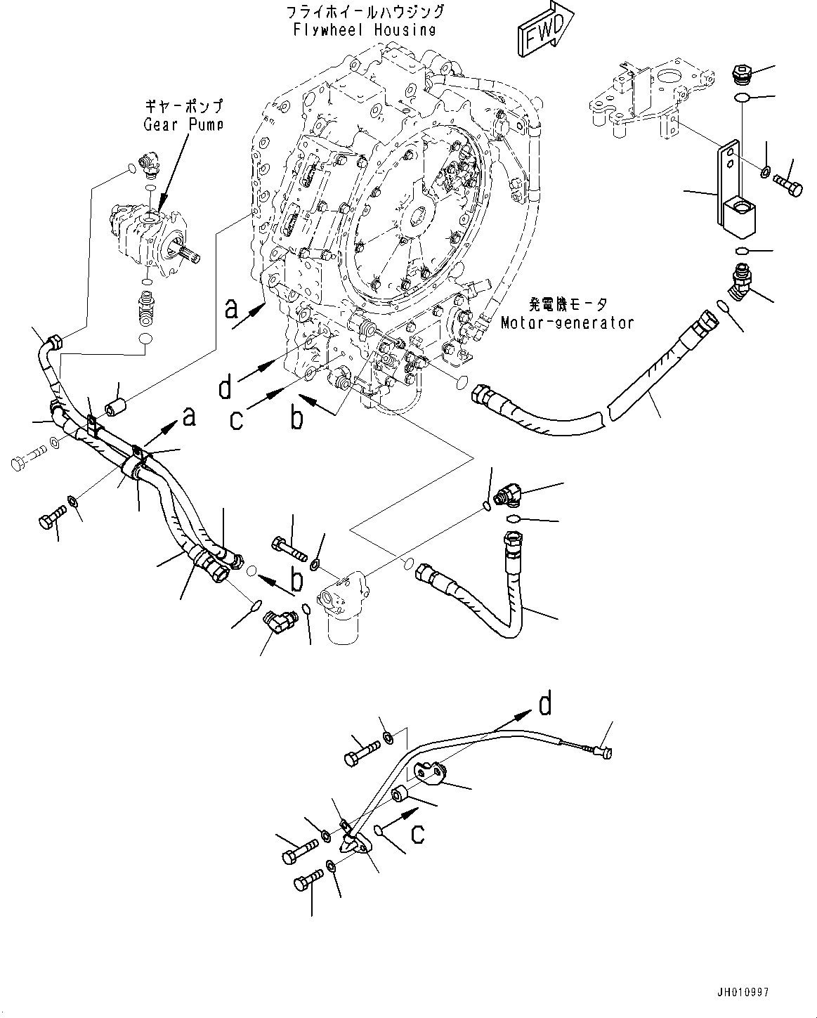 Komatsu parts book diagram for HB215LC-2 S/N 50001-UP: ENGINE RELATED PARTS, MOTOR-GENERATOR PIPING