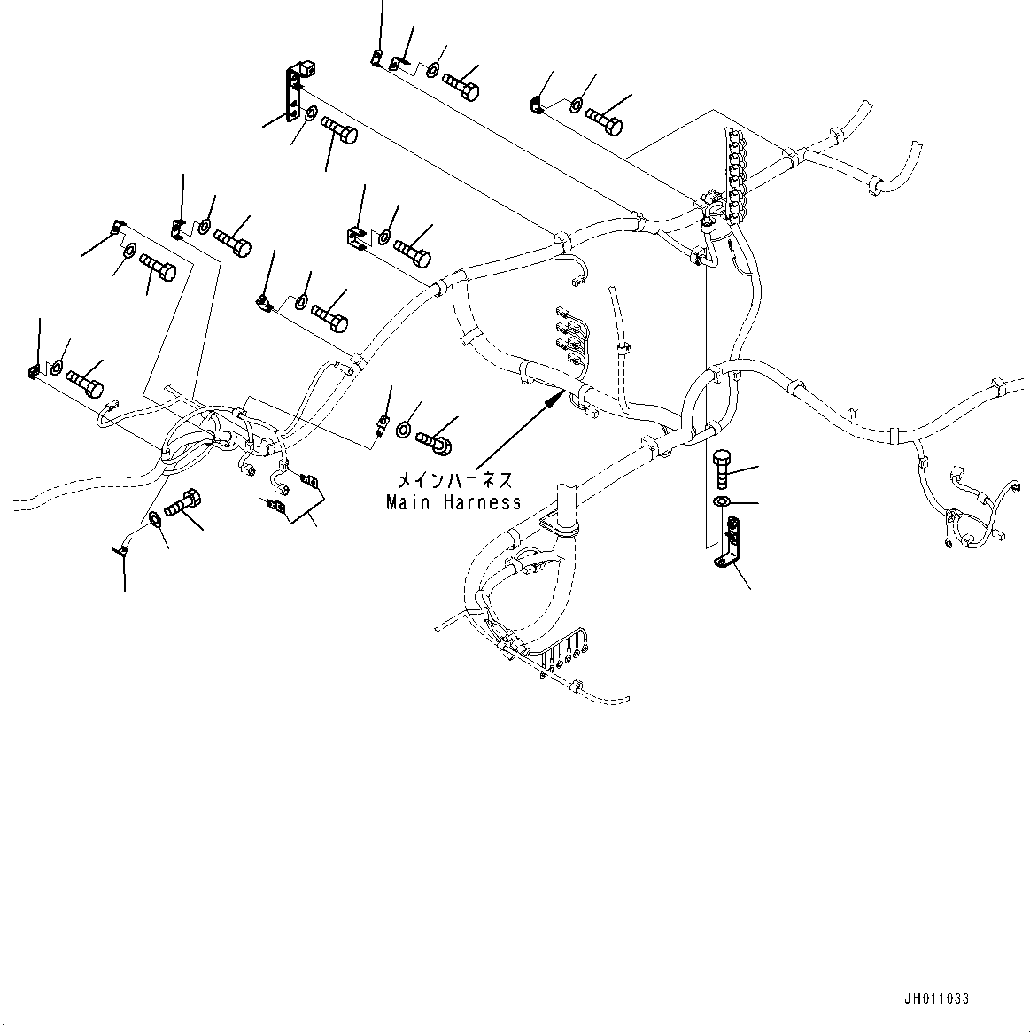 Komatsu parts book diagram for HB215LC-2 S/N 50001-UP: ELECTRIC WIRING HARNESS, MAIN WIRING HARNESS CLAMP (2/3)