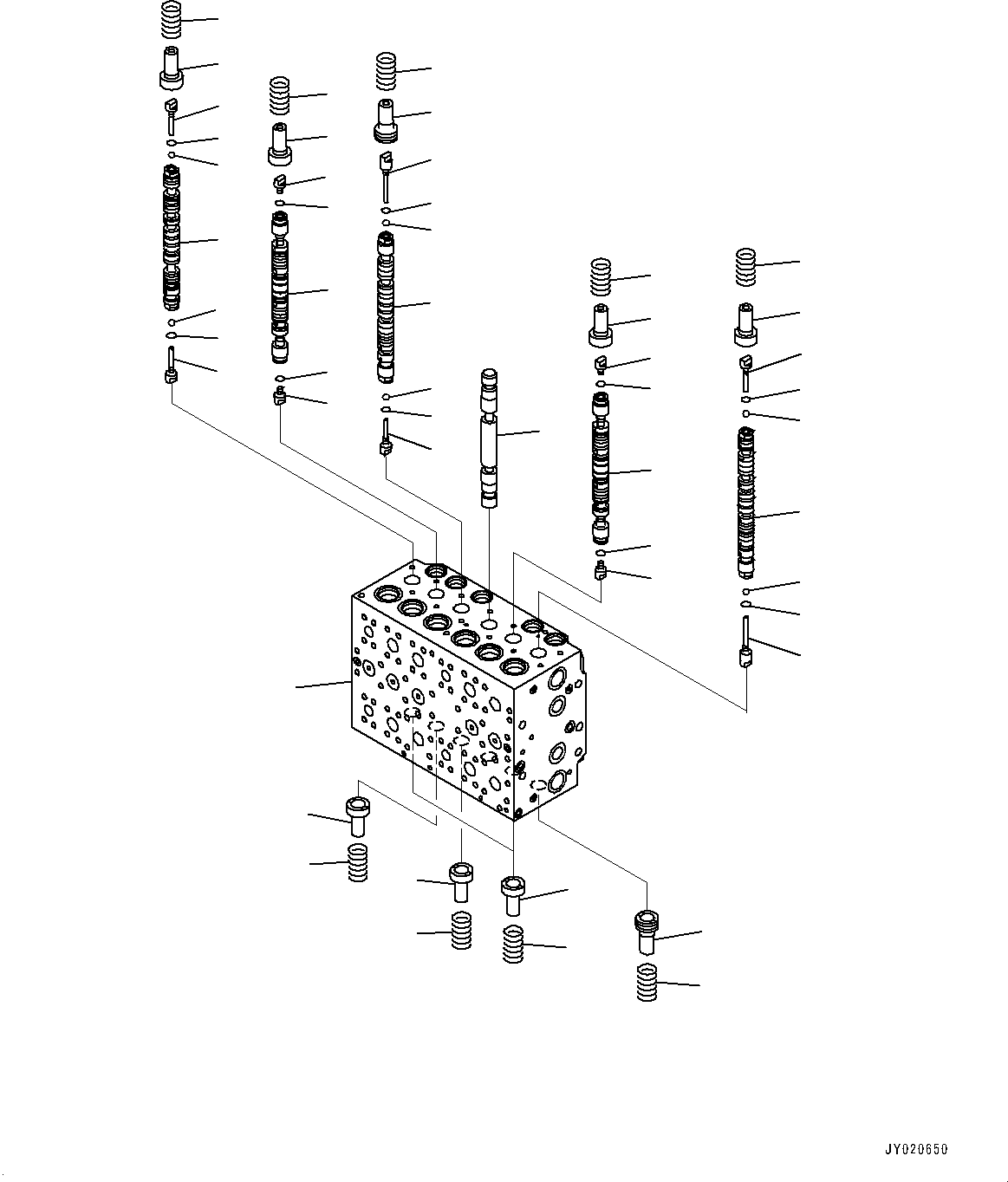 Komatsu parts book diagram for HB215LC-2 S/N 50001-UP: CONTROL VALVE, 7-SPOOL (1/21)
