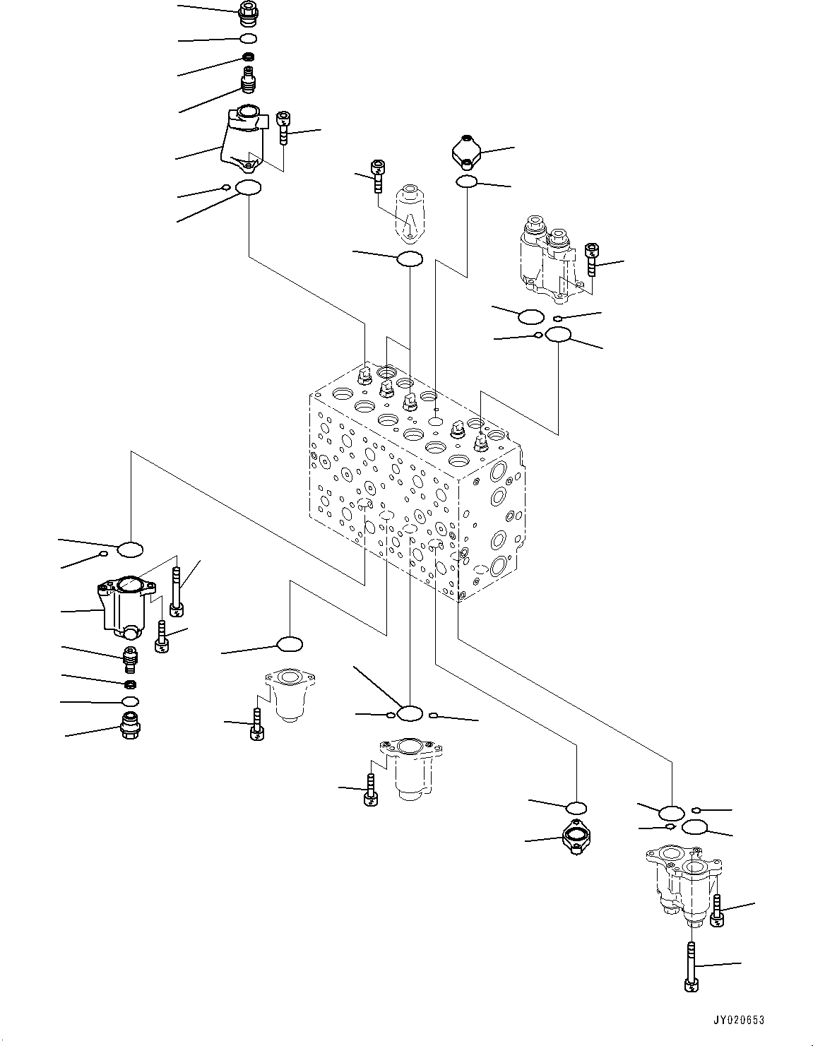 Komatsu parts book diagram for HB215LC-2 S/N 50001-UP: CONTROL VALVE, 7-SPOOL (4/21)