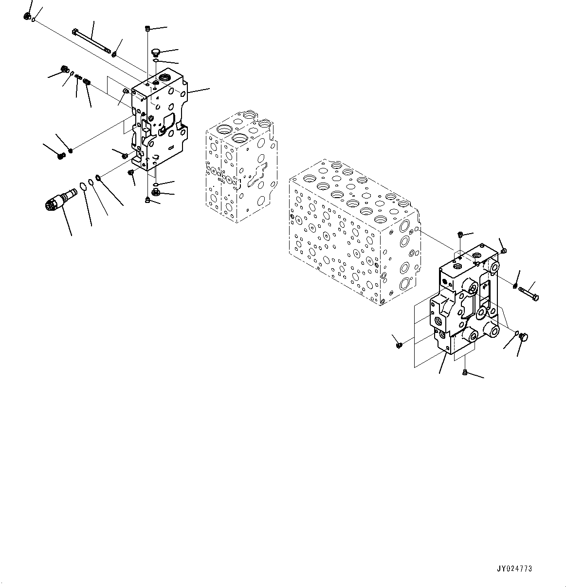 Komatsu parts book diagram for HB215LC-2 S/N 50001-UP: CONTROL VALVE, 7-SPOOL (7/21)
