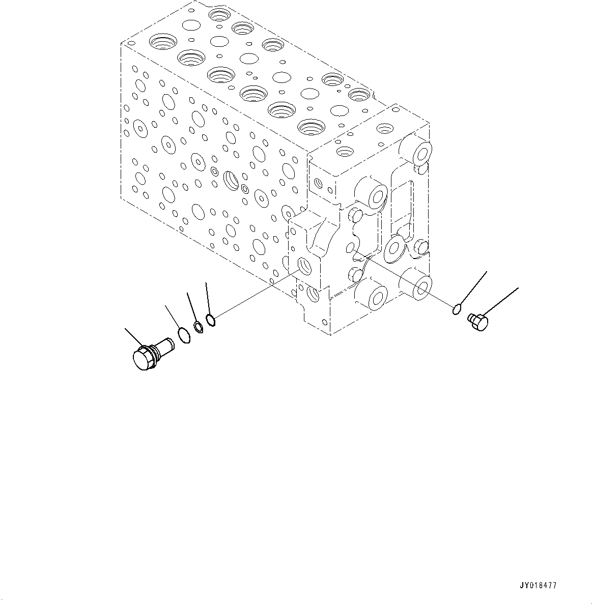 Komatsu parts book diagram for HB215LC-2 S/N 50001-UP: CONTROL VALVE, 7-SPOOL (11/21)