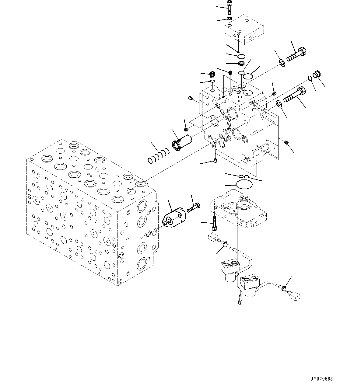 Komatsu parts book diagram for HB215LC-2 S/N 50001-UP: CONTROL VALVE, 7-SPOOL (14/21)