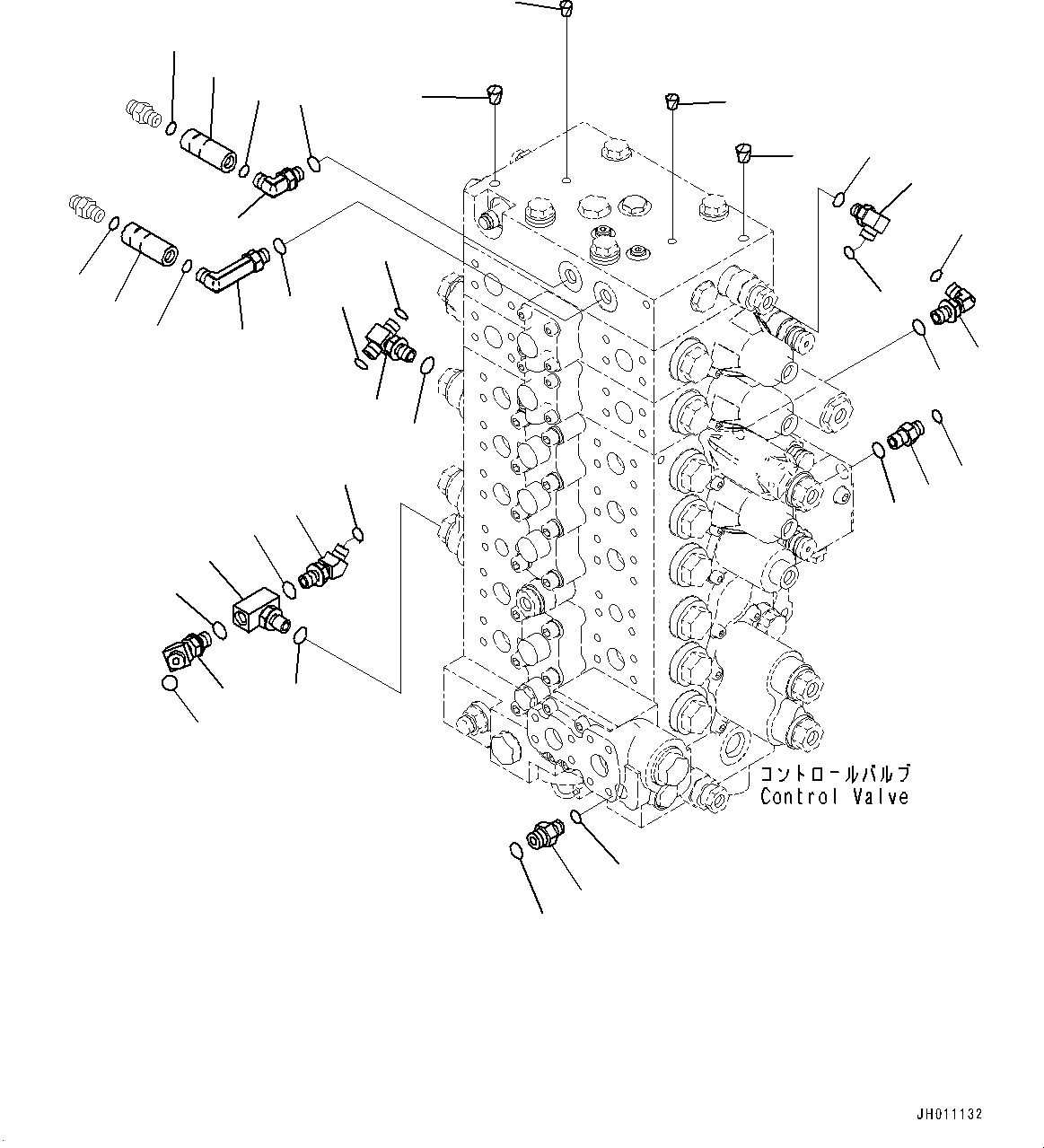 Komatsu parts book diagram for HB215LC-2 S/N 50001-UP: CONTROL VALVE, CONNECTING PARTS (1/2)