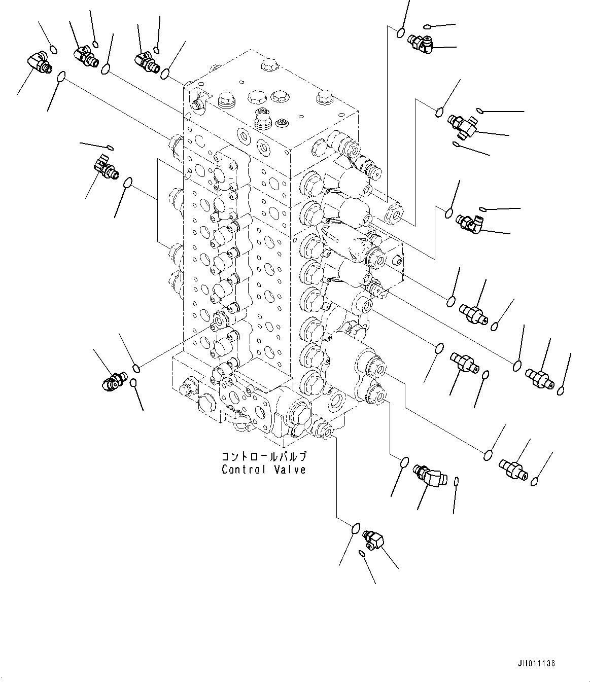 Komatsu parts book diagram for HB215LC-2 S/N 50001-UP: CONTROL VALVE, CONNECTING PARTS (2/2)