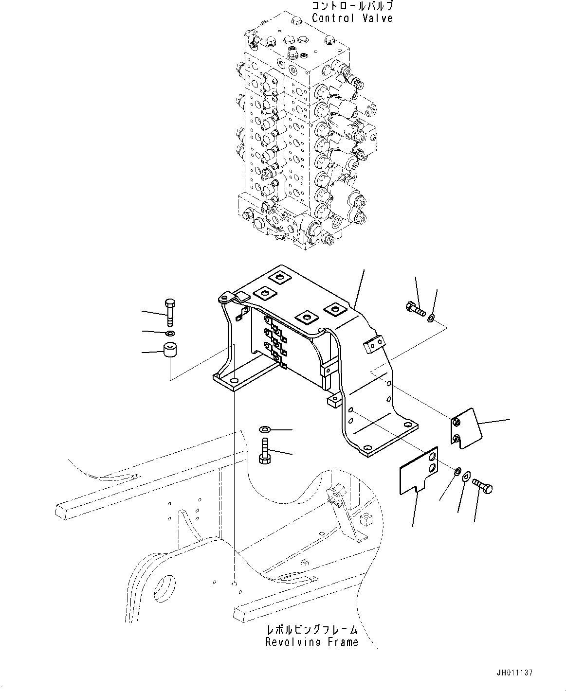 Komatsu parts book diagram for HB215LC-2 S/N 50001-UP: CONTROL VALVE, MOUNTING BRACKET