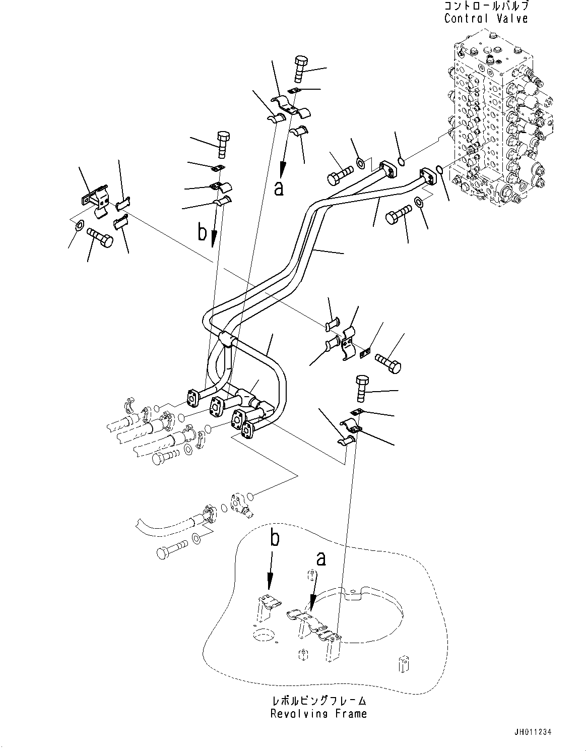 Komatsu parts book diagram for HB215LC-2 S/N 50001-UP: BOOM PIPING, REVOLVING FRAME SIDE