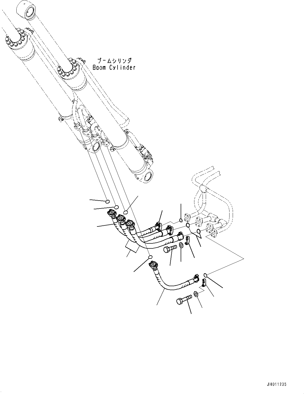 Komatsu parts book diagram for HB215LC-2 S/N 50001-UP: BOOM PIPING, CYLINDER HOSE