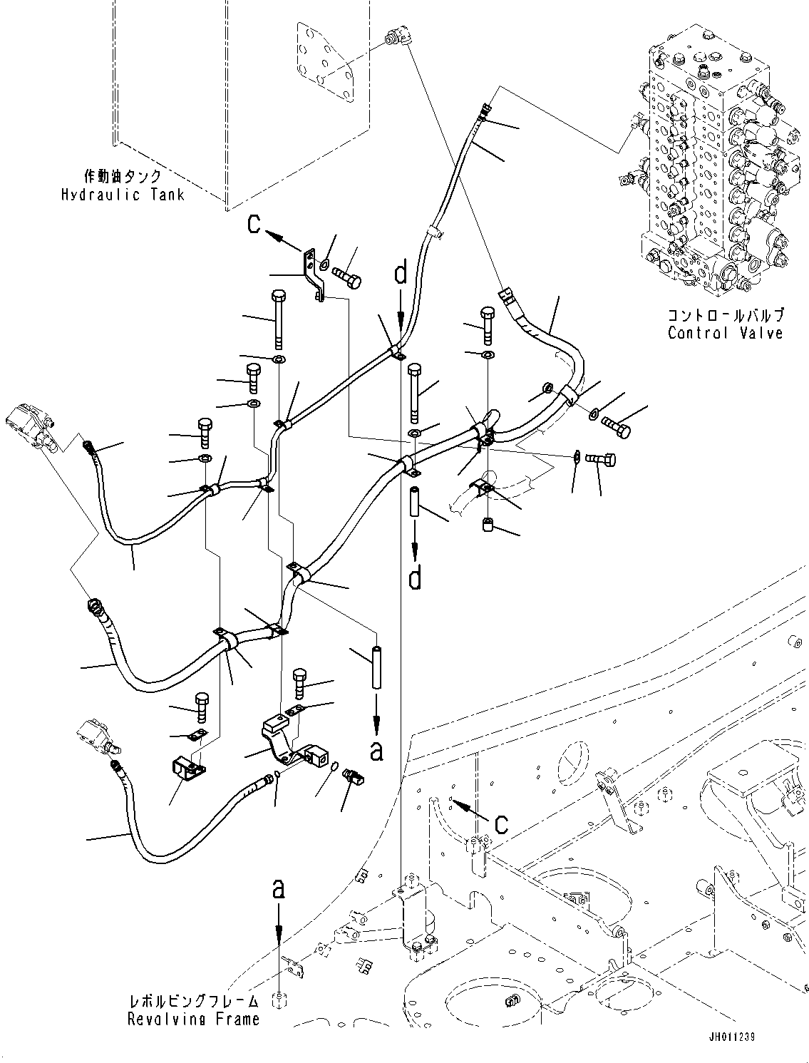 Komatsu parts book diagram for HB215LC-2 S/N 50001-UP: ANTI-DROP VALVE PIPING, DRAIN PIPING (2/2)