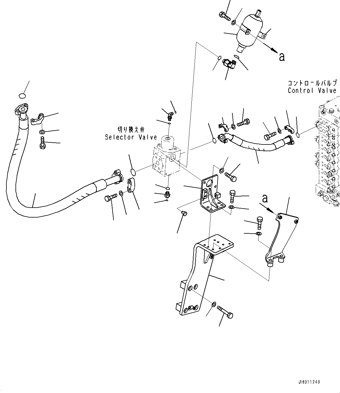 Komatsu parts book diagram for HB215LC-2 S/N 50001-UP: ATTACHMENT ADDITIONAL PIPING, MAIN PIPING, R.H.