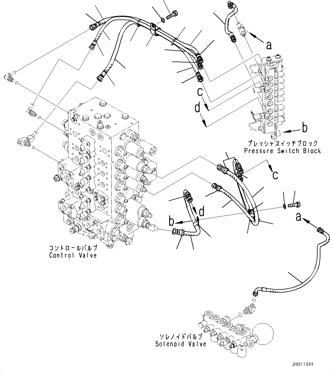 Komatsu parts book diagram for HB215LC-2 S/N 50001-UP: PROPORTIONAL PRESSURE CONTROL (PPC) VALVE PIPING