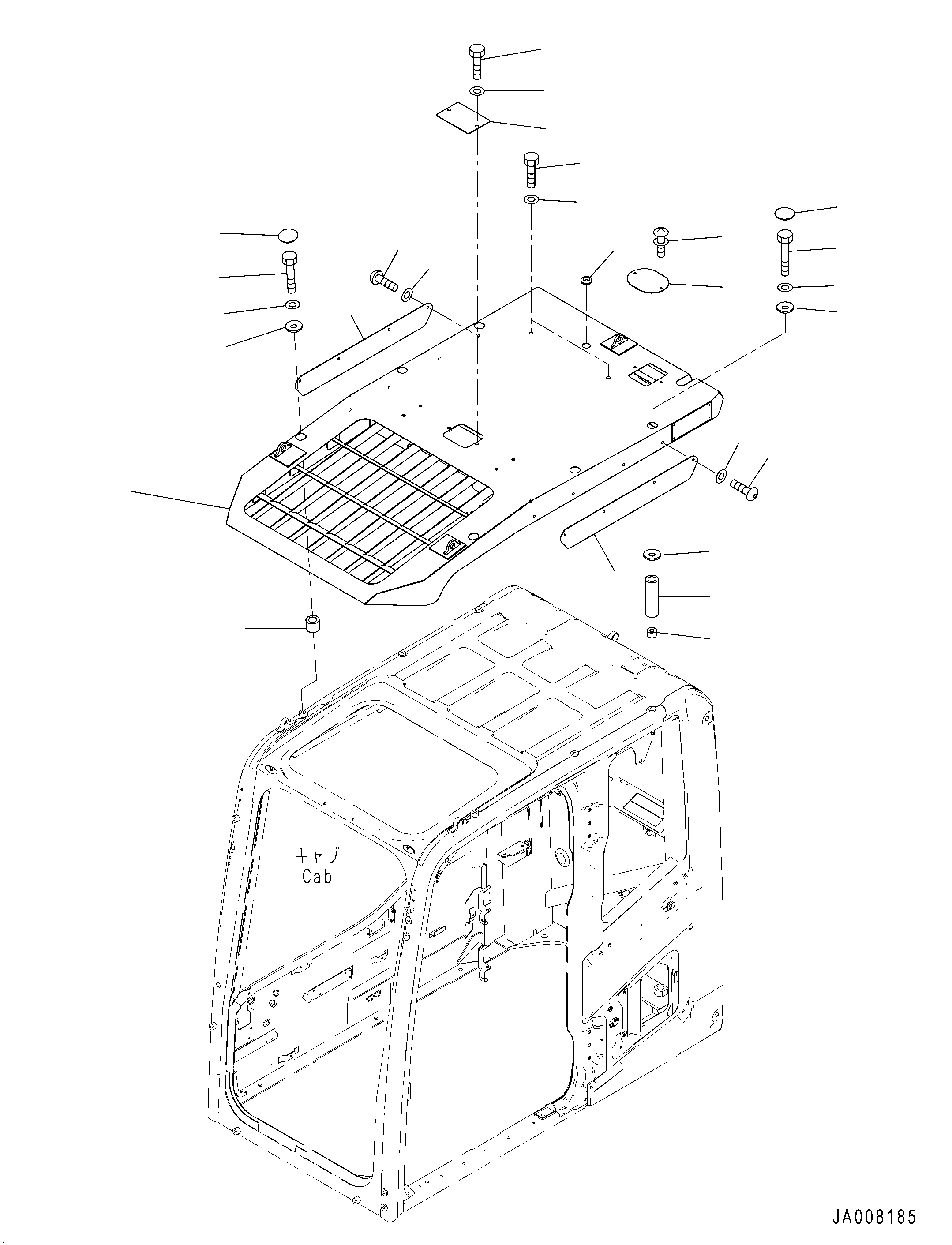 Komatsu parts book diagram for HB215LC-2 S/N 50001-UP: TOP GUARD, LV2, WITH 4 LAMPS