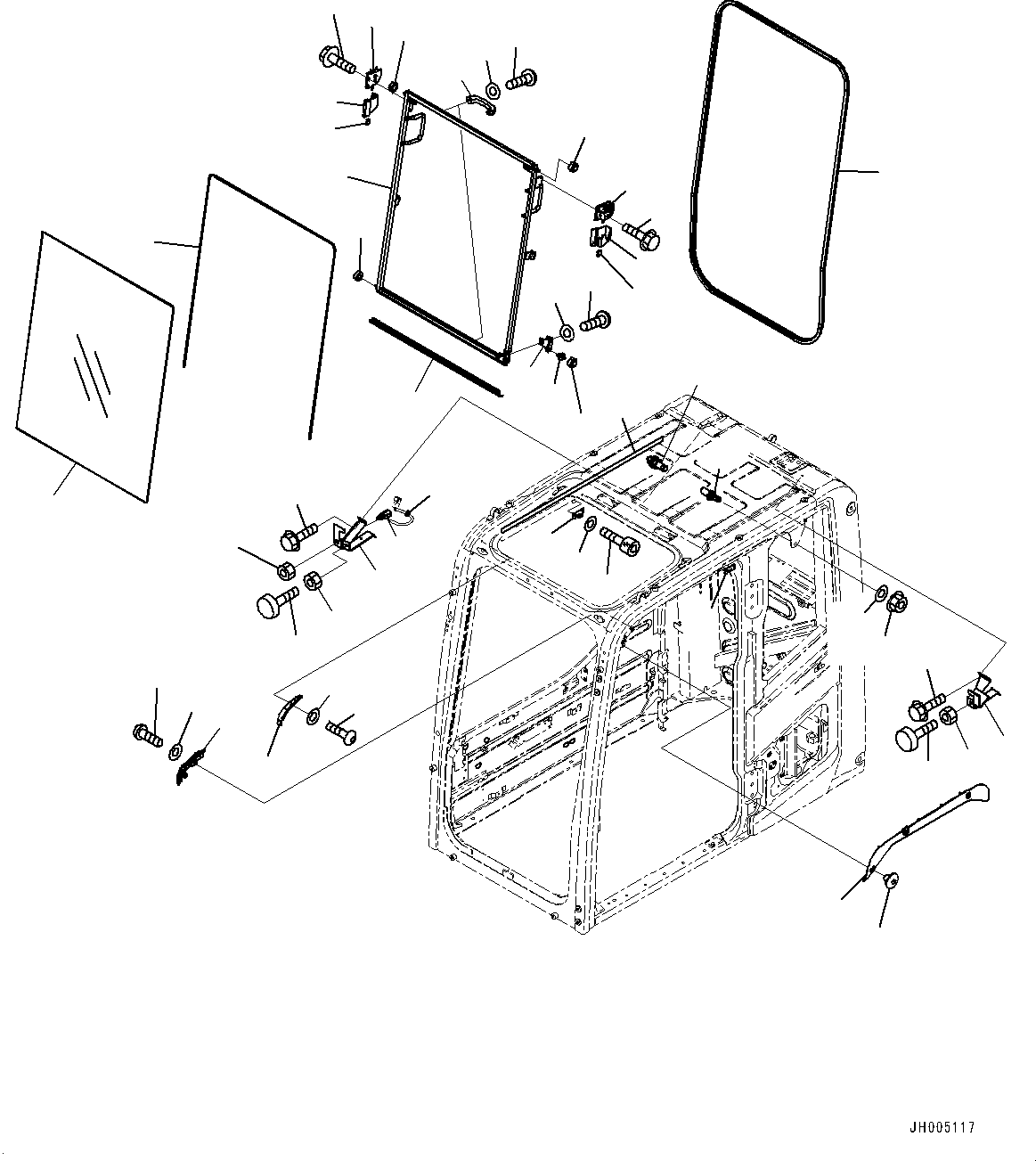 Komatsu parts book diagram for HB215LC-2 S/N 50001-UP: CAB, FRONT WINDOW