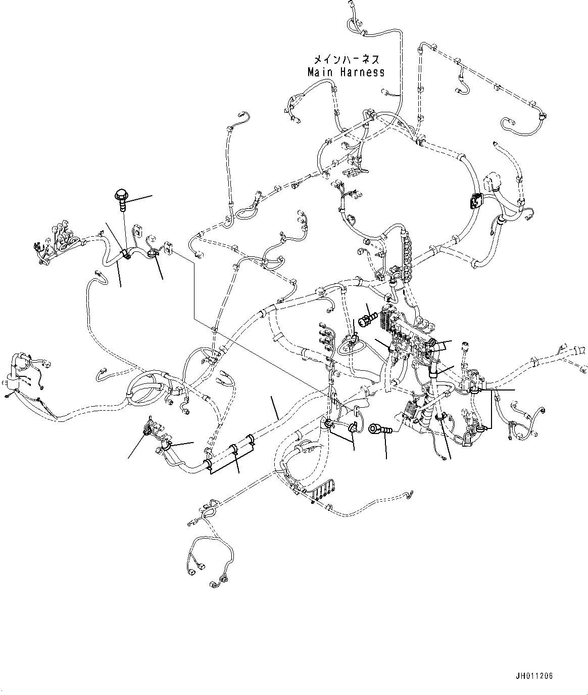Komatsu parts book diagram for HB215LC-2 S/N 50001-UP: CAB, CAB IN PARTS, MAIN WIRING HARNESS CLAMP