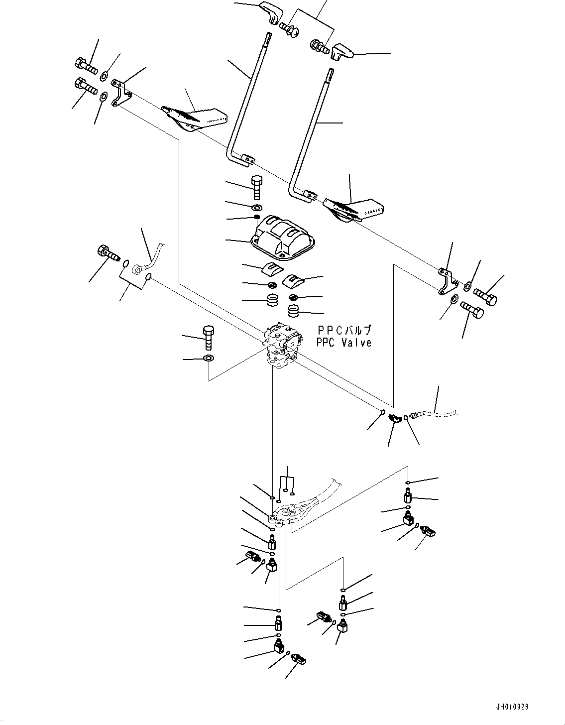 Komatsu parts book diagram for HB215LC-2 S/N 50001-UP: CAB, FLOOR, TRAVEL CONTROL LEVER