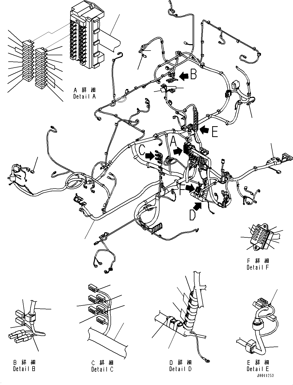 Komatsu parts book diagram for HB215LC-2 S/N 50001-UP: CAB, FLOOR, WIRING HARNESS