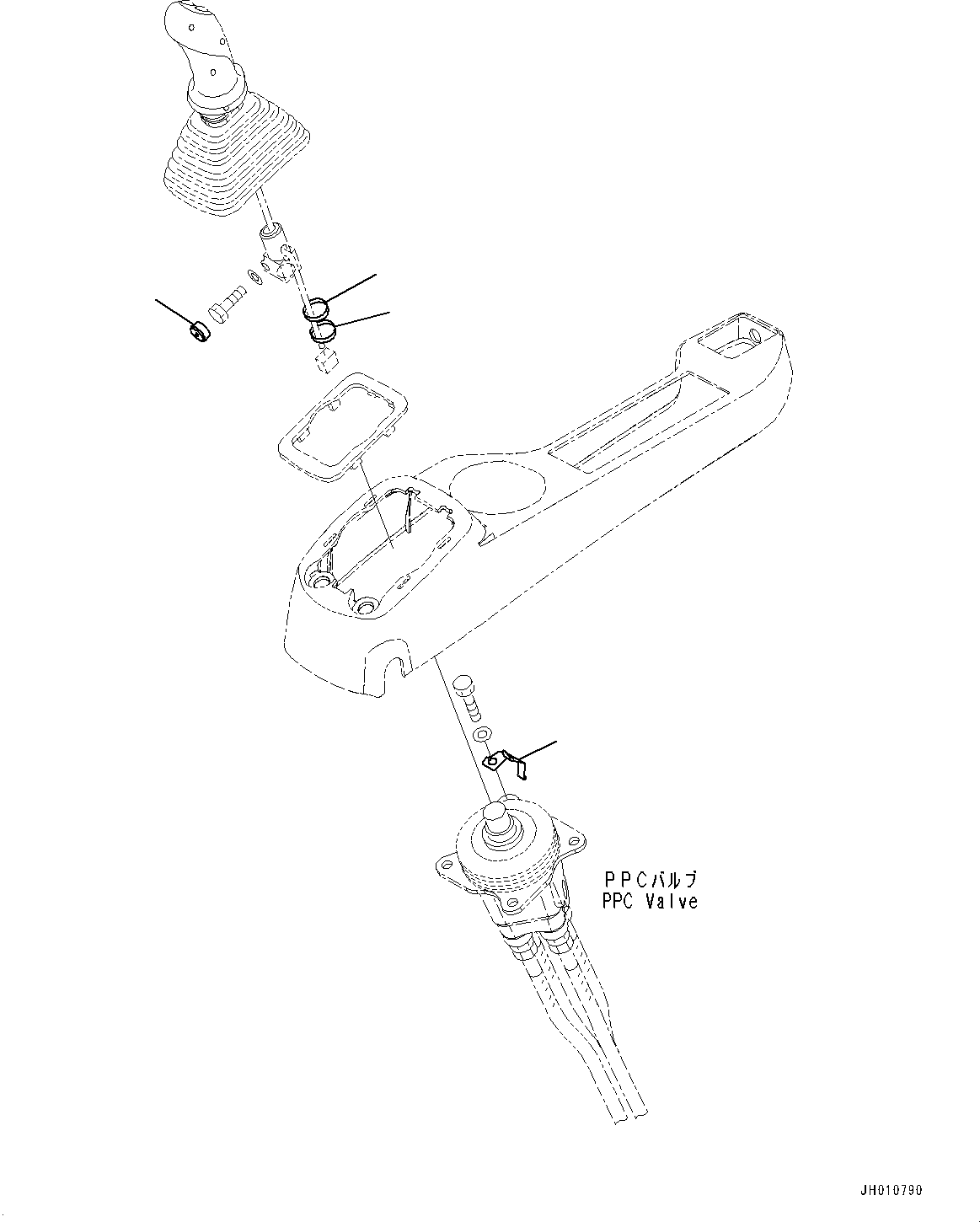 Komatsu parts book diagram for HB215LC-2 S/N 50001-UP: CAB, FLOOR, WORK EQUIPMENT CONTROL LEVER, L.H. (2/2)