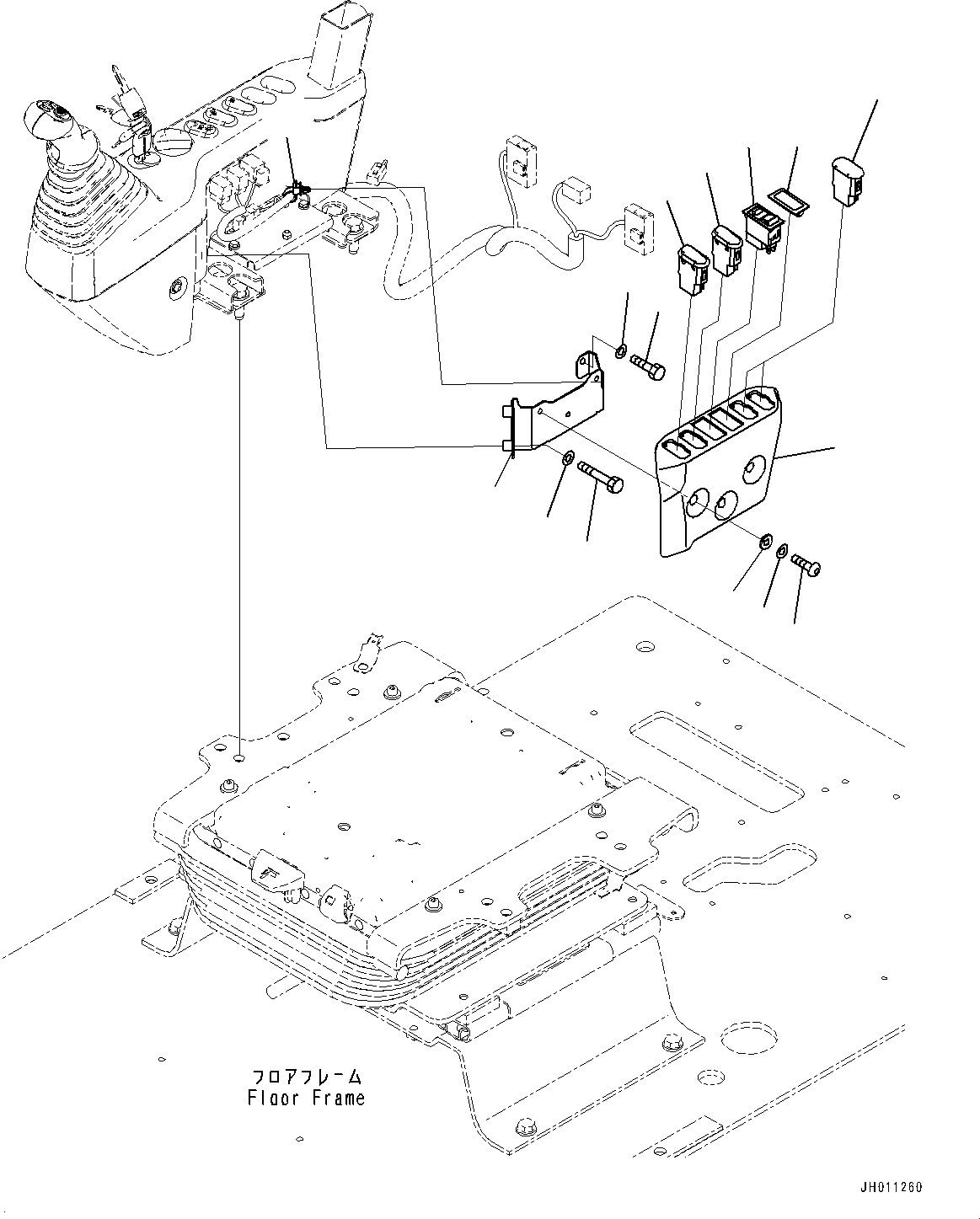 Komatsu parts book diagram for HB215LC-2 S/N 50001-UP: CAB, FLOOR, SWITCH