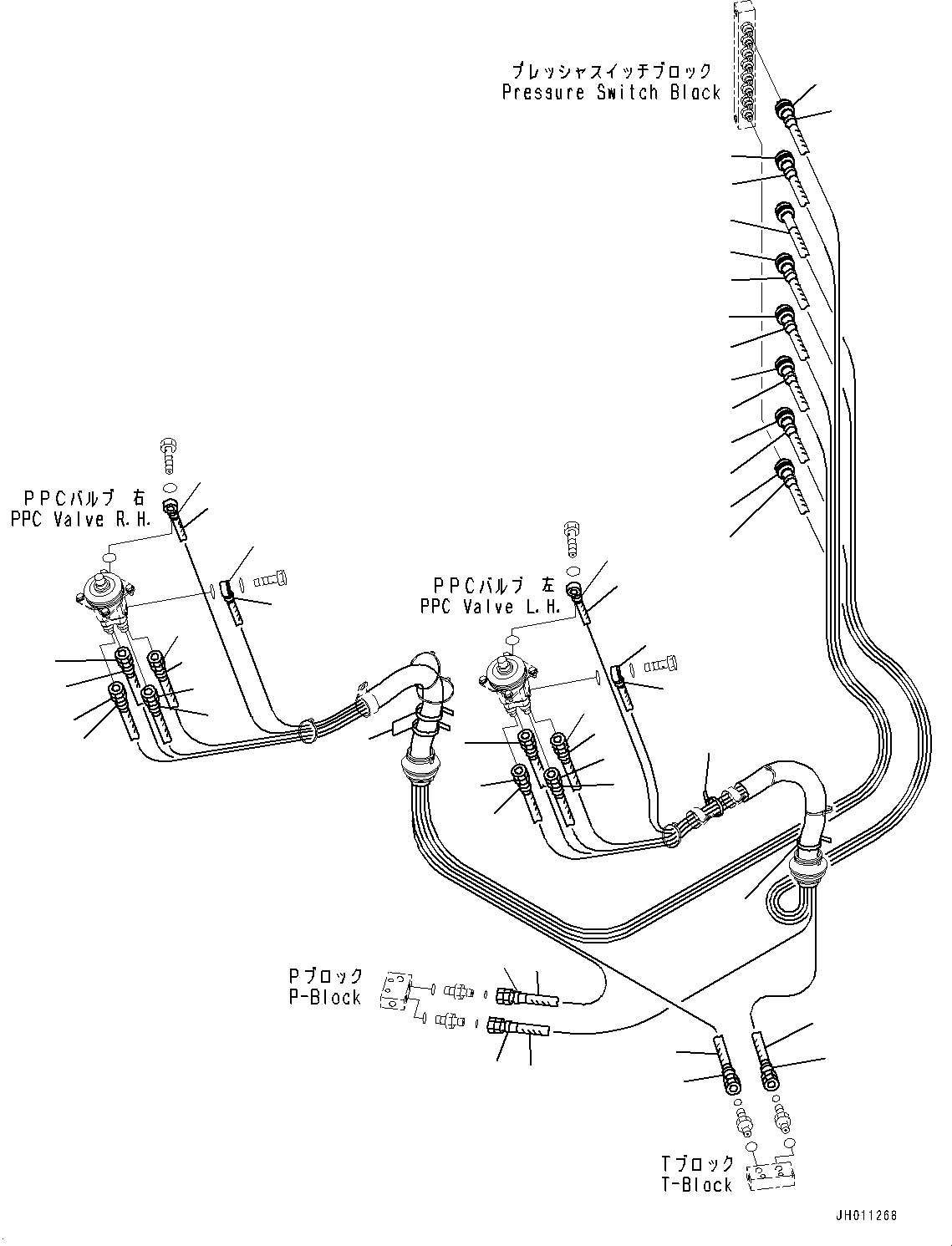 Komatsu parts book diagram for HB215LC-2 S/N 50001-UP: CAB, FLOOR, PPC VALVE PIPING FOR WORK EQUIPMENT