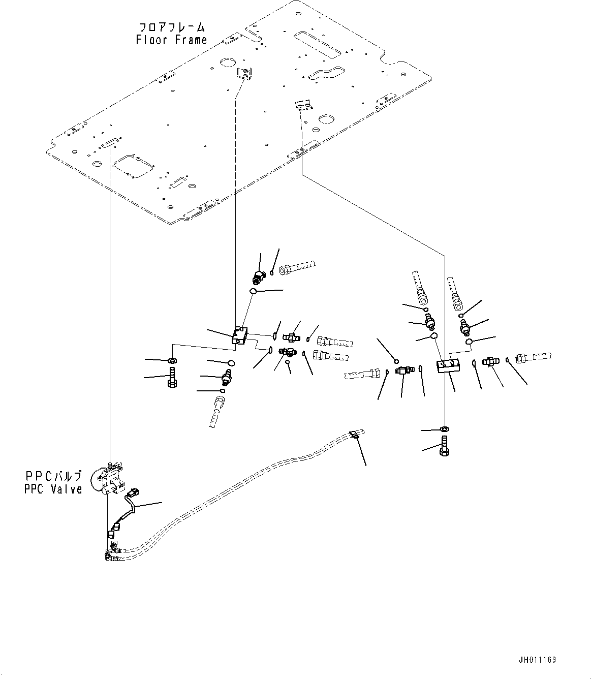 Komatsu parts book diagram for HB215LC-2 S/N 50001-UP: CAB, FLOOR, P, T BLOCK