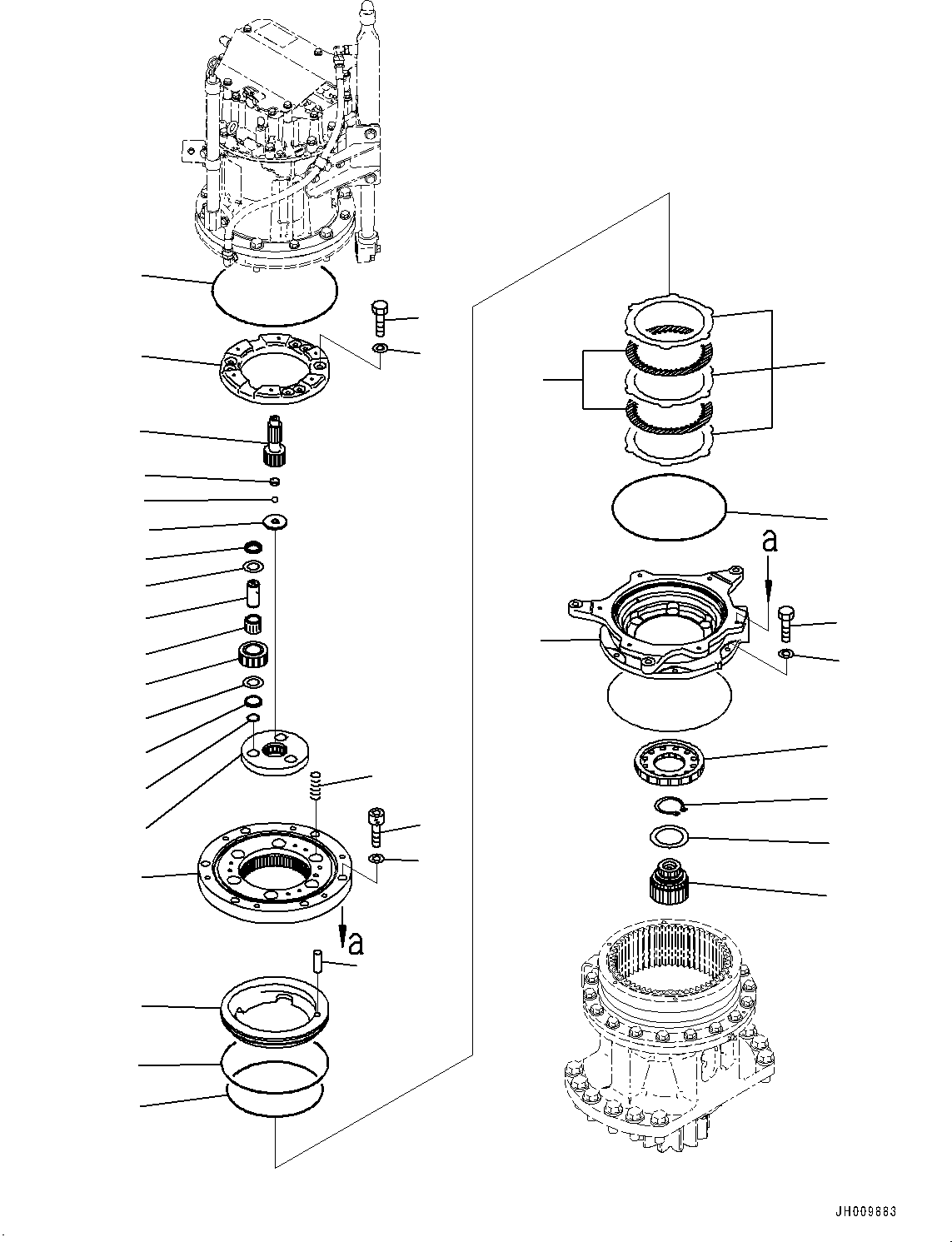 Komatsu parts book diagram for HB215LC-2 S/N 50001-UP: SWING MACHINERY AND MOTOR, SWING MACHINERY (2/2)