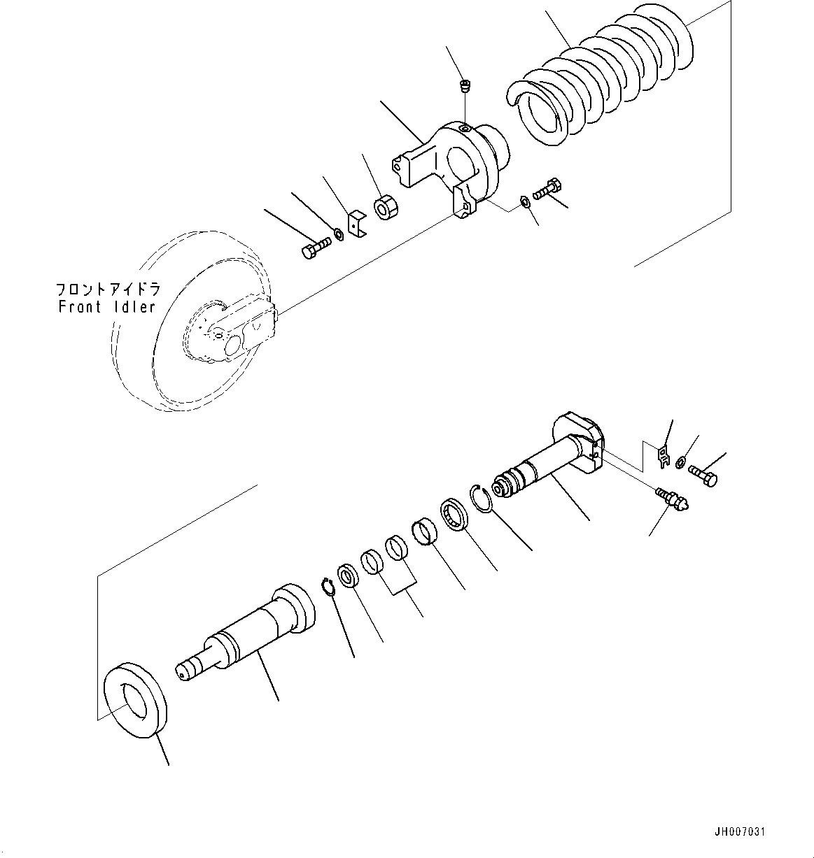 Komatsu parts book diagram for HB215LC-2 S/N 50001-UP: FRONT IDLER AND IDLER CUSHION, IDLER CUSHION