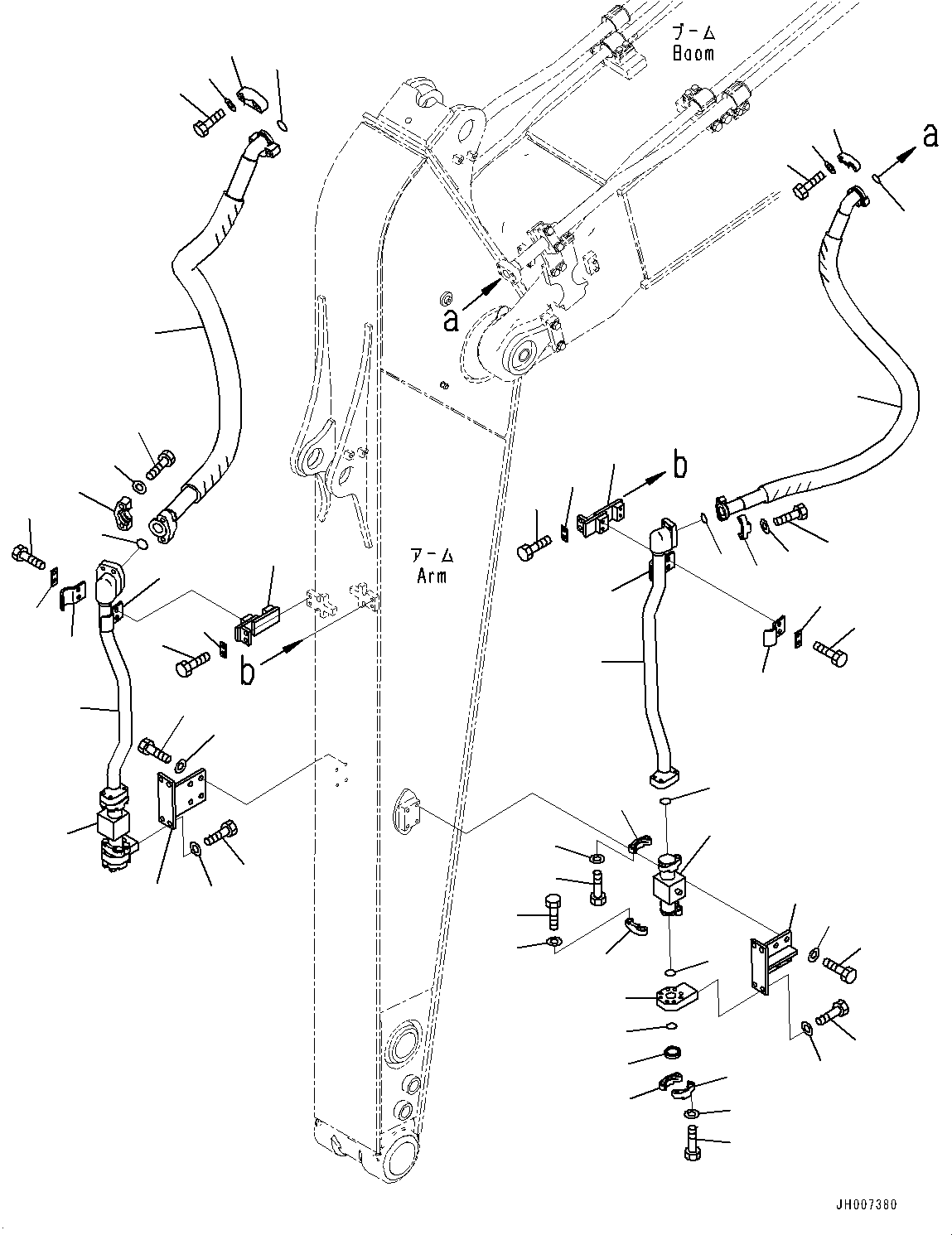 Komatsu parts book diagram for HB215LC-2 S/N 50001-UP: ARM, ADDITIONAL PIPING (1/3)